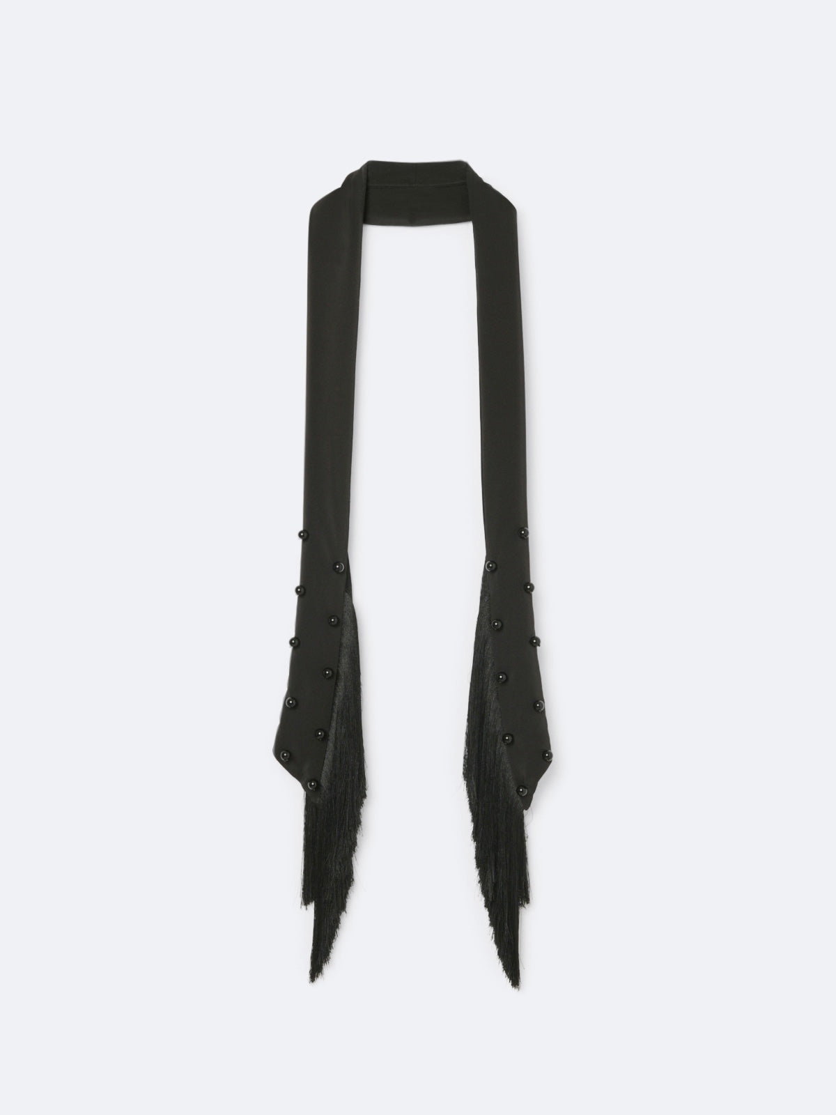 Embroidered fringed scarf in crepe de chine