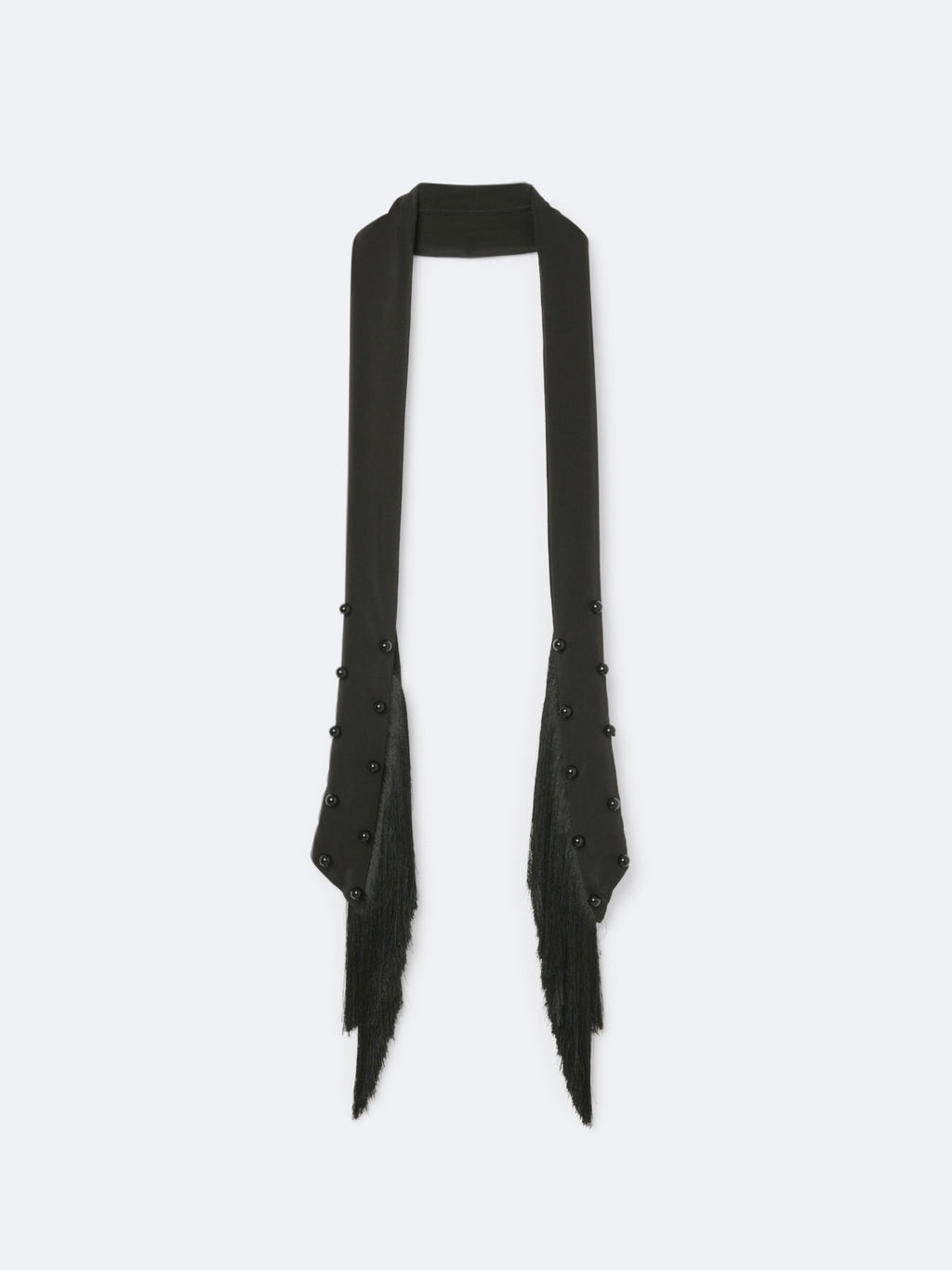 Embroidered fringed scarf in crepe de chine