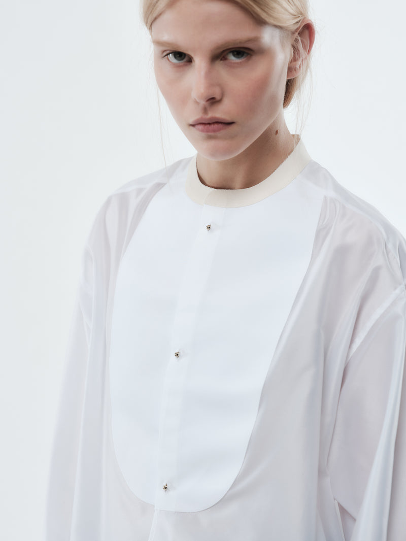 Plastron shirt in sheer taffetas