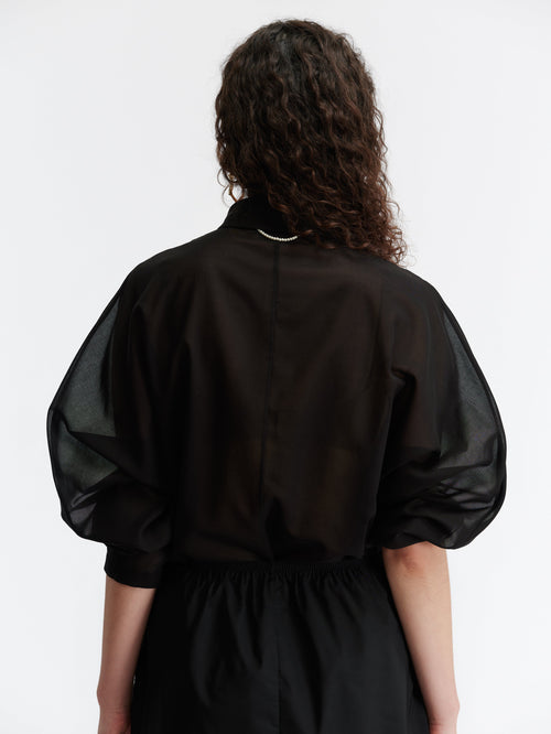 Asymmetrical collar shirt in cotton voile