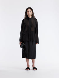 Asymmetrical collar shirt in cotton voile