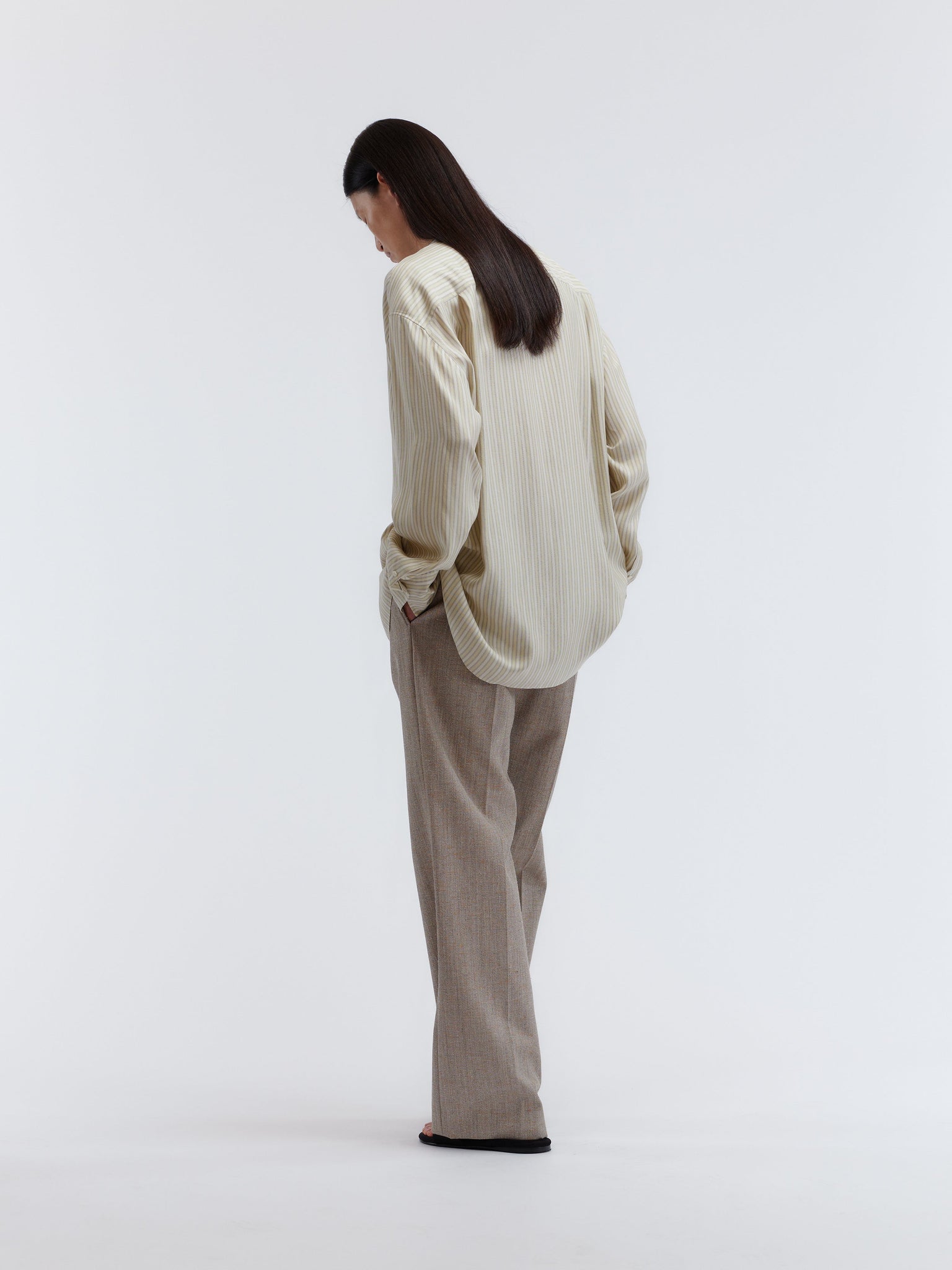 Collarless shirt in lingerie stripe