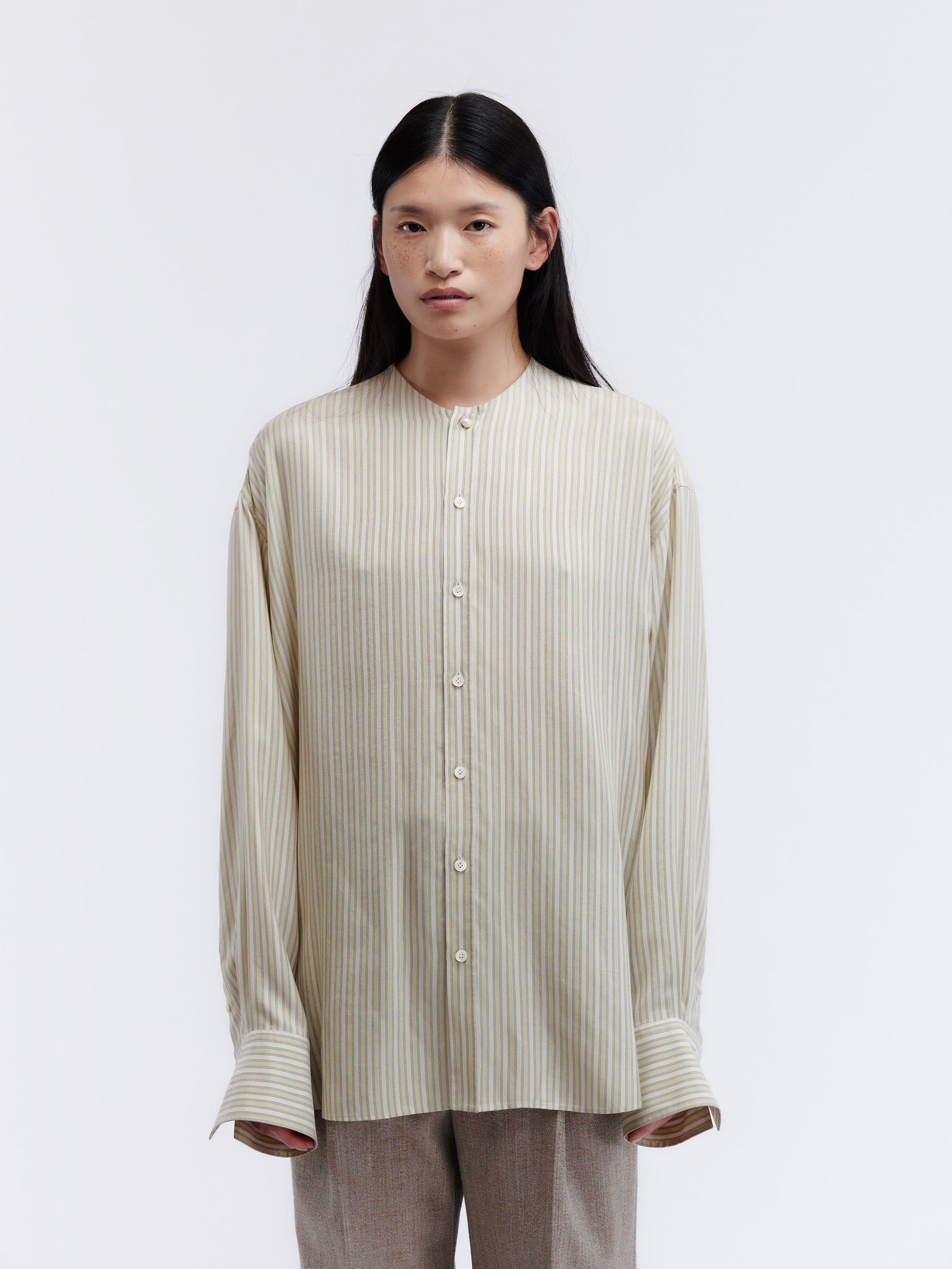 Collarless shirt in lingerie stripe