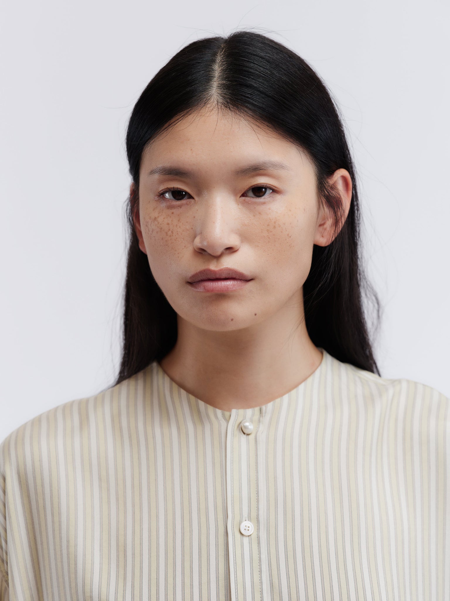 Collarless shirt in lingerie stripe