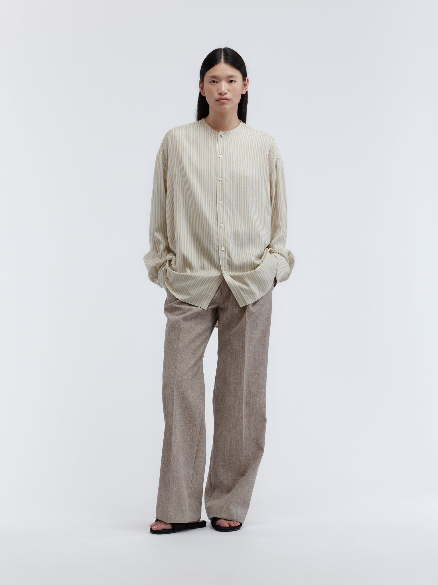 Collarless shirt in lingerie stripe