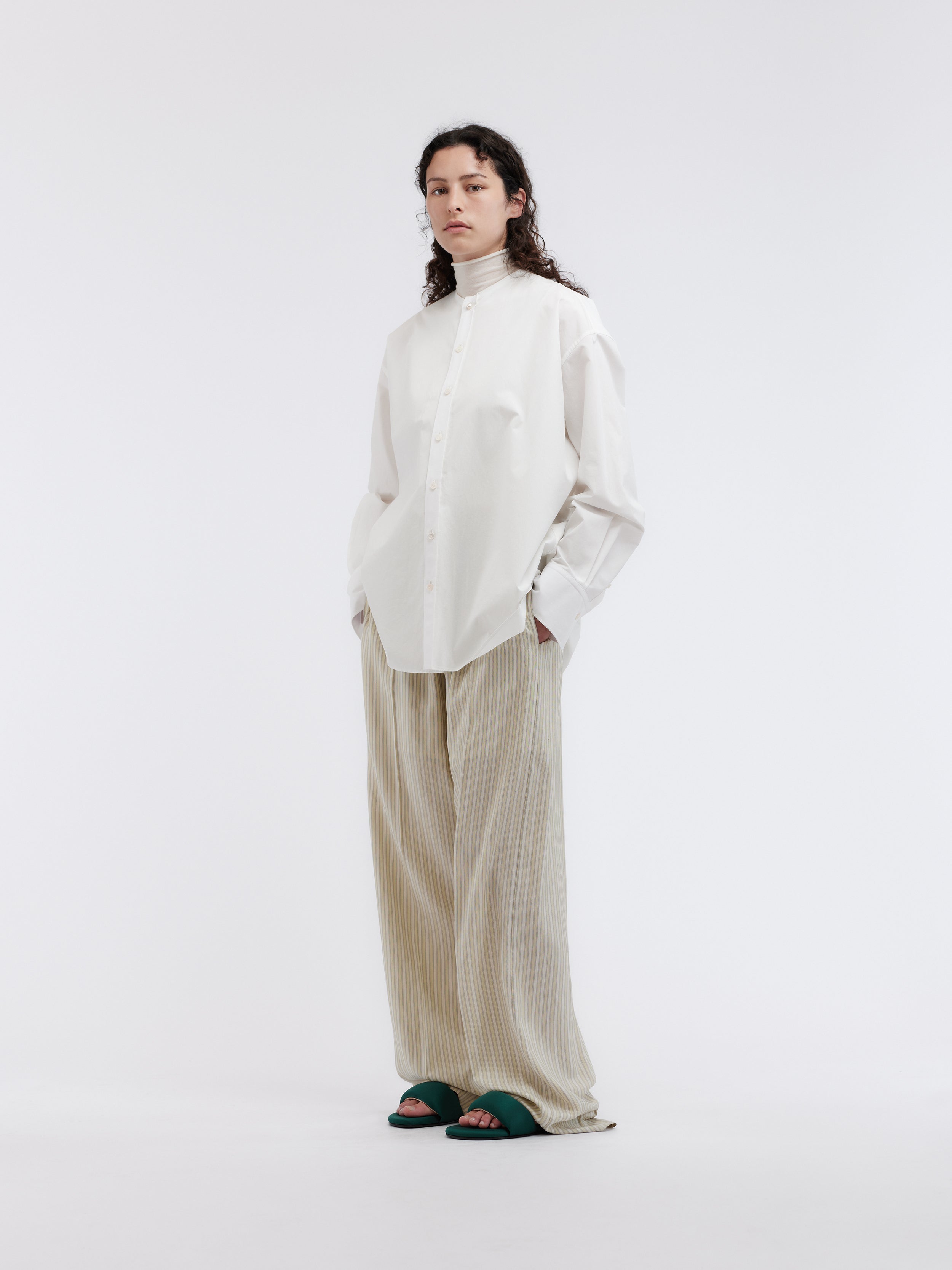 Chemise sans col en popeline de coton