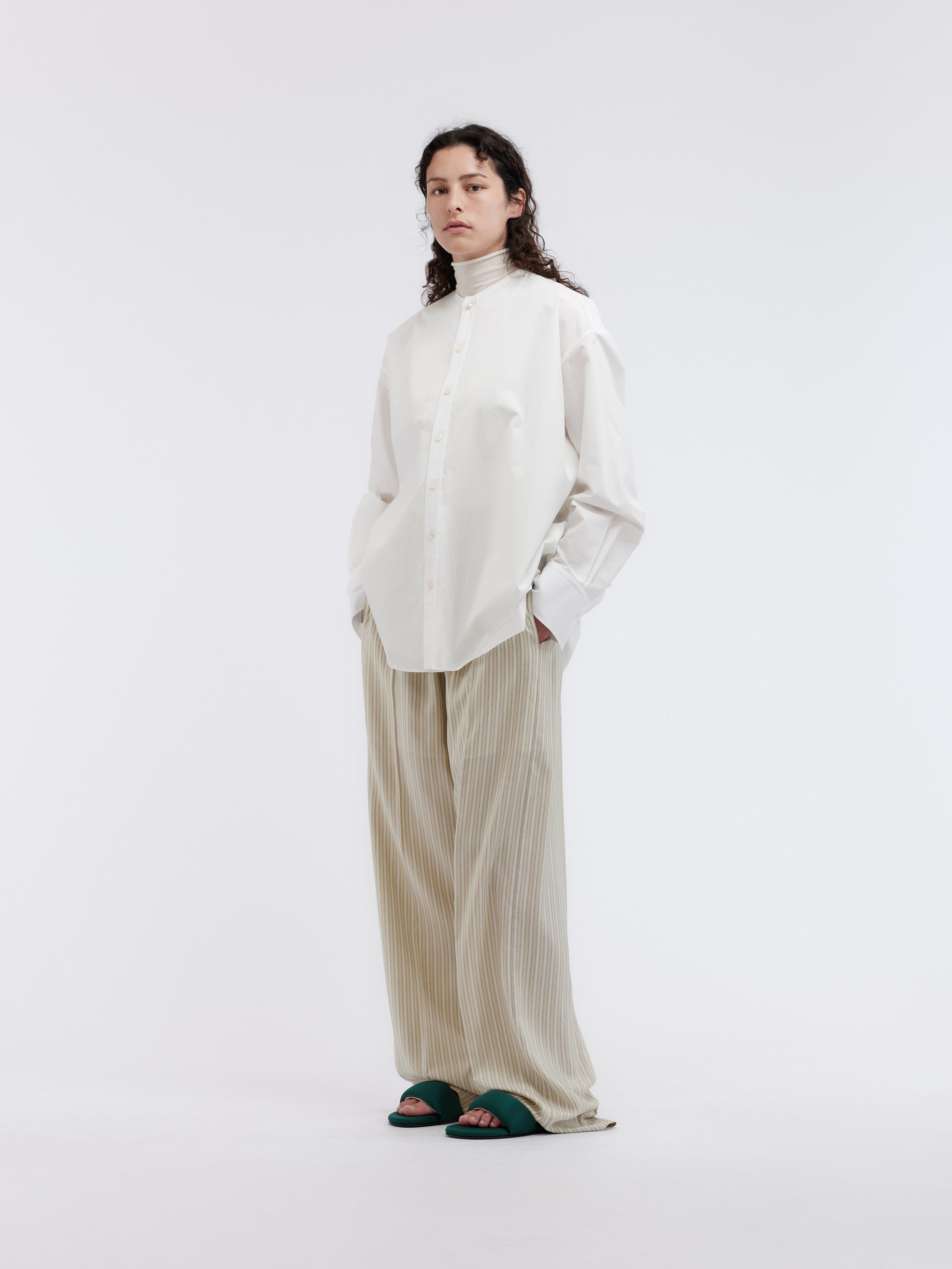 Chemise sans col en popeline de coton