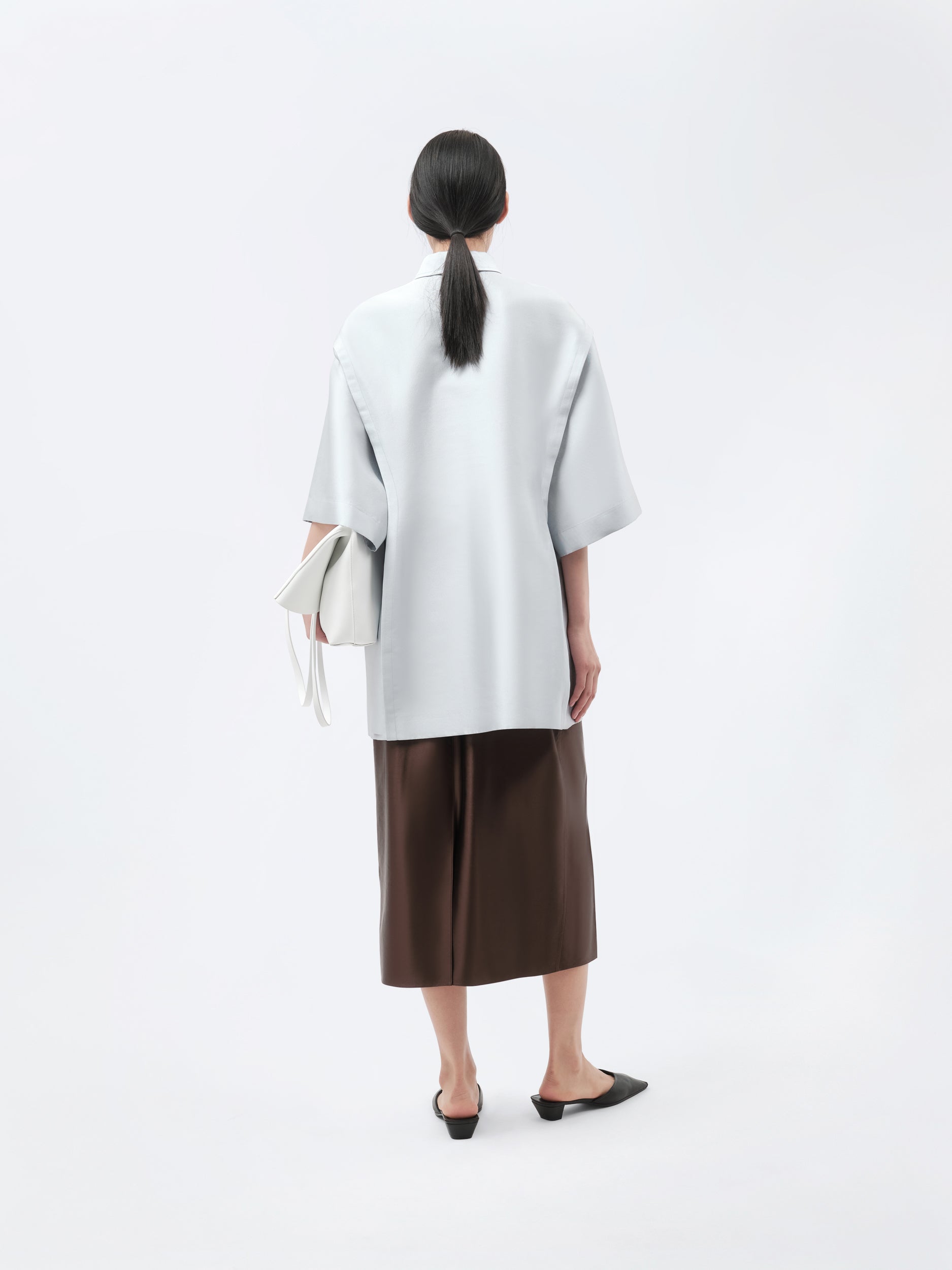 Short sleeve overshirt in silk wool couture