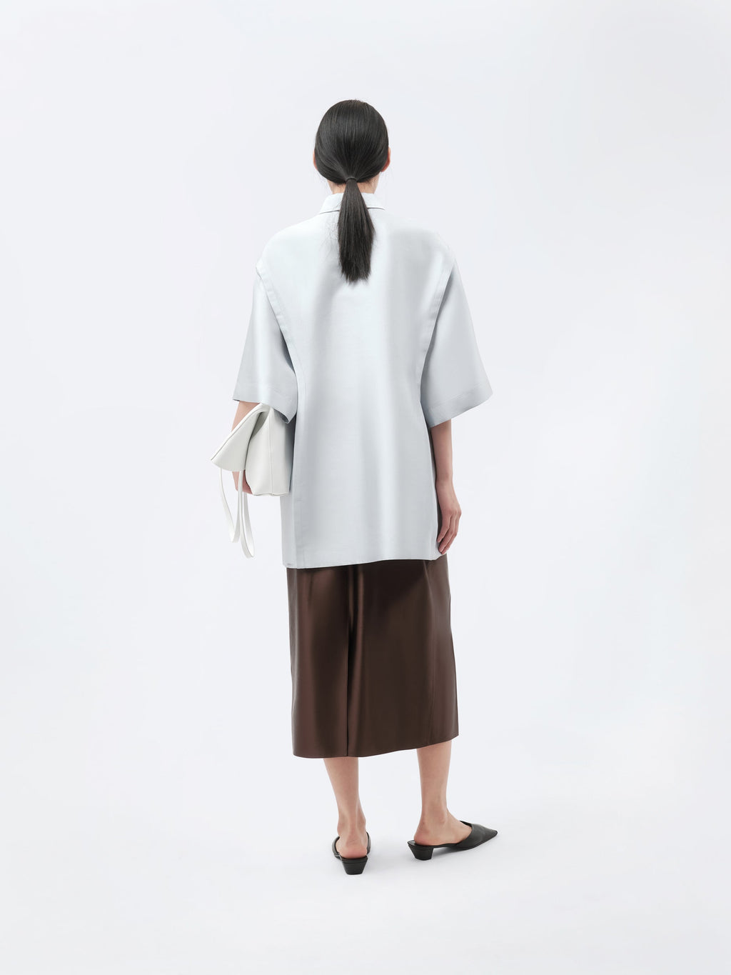 Short sleeve overshirt in silk wool couture