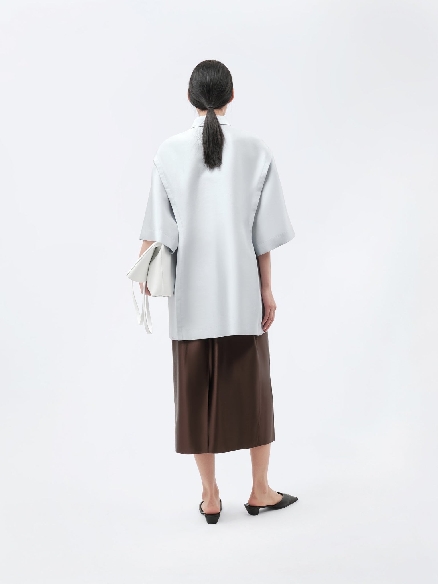 Short sleeve overshirt in silk wool couture