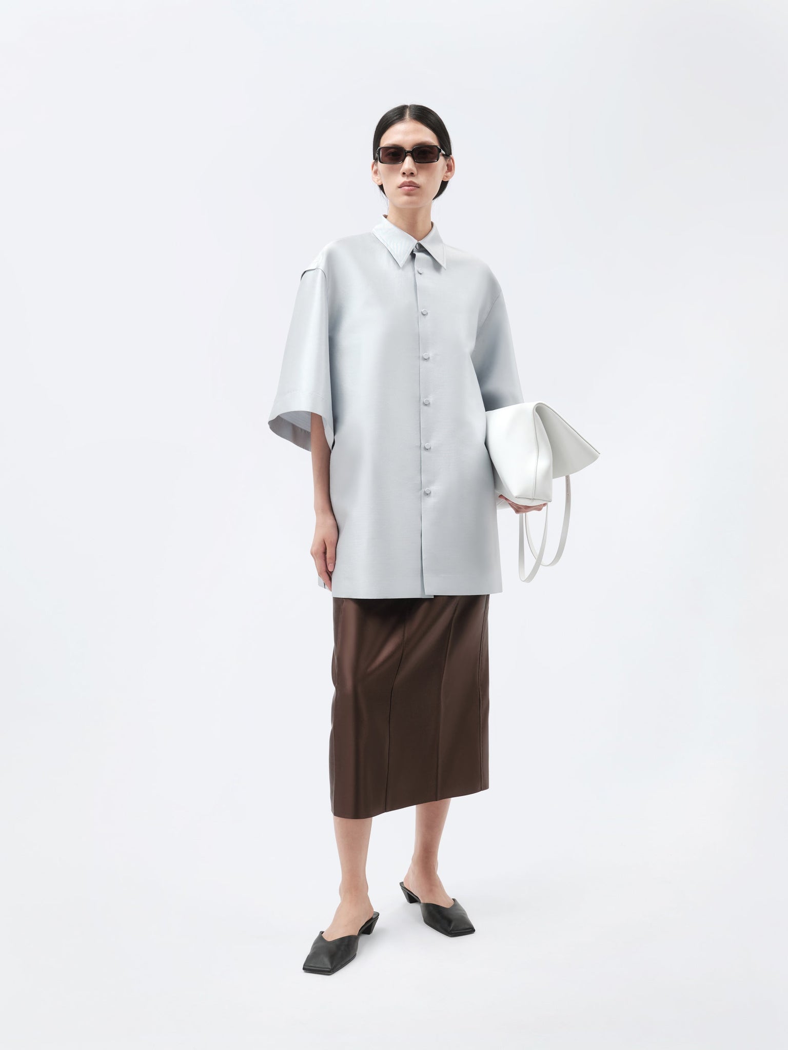 Short sleeve overshirt in silk wool couture