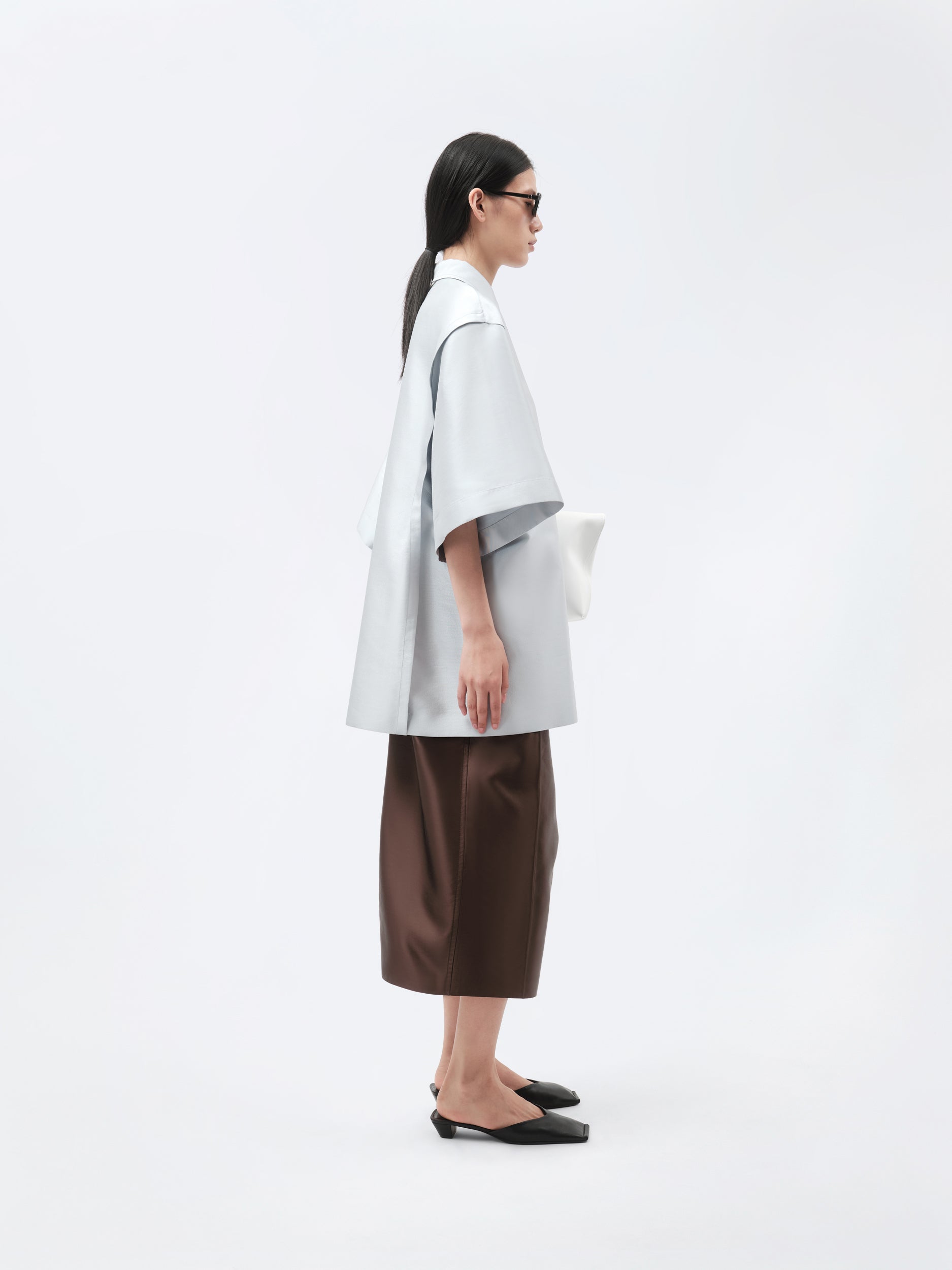Short sleeve overshirt in silk wool couture