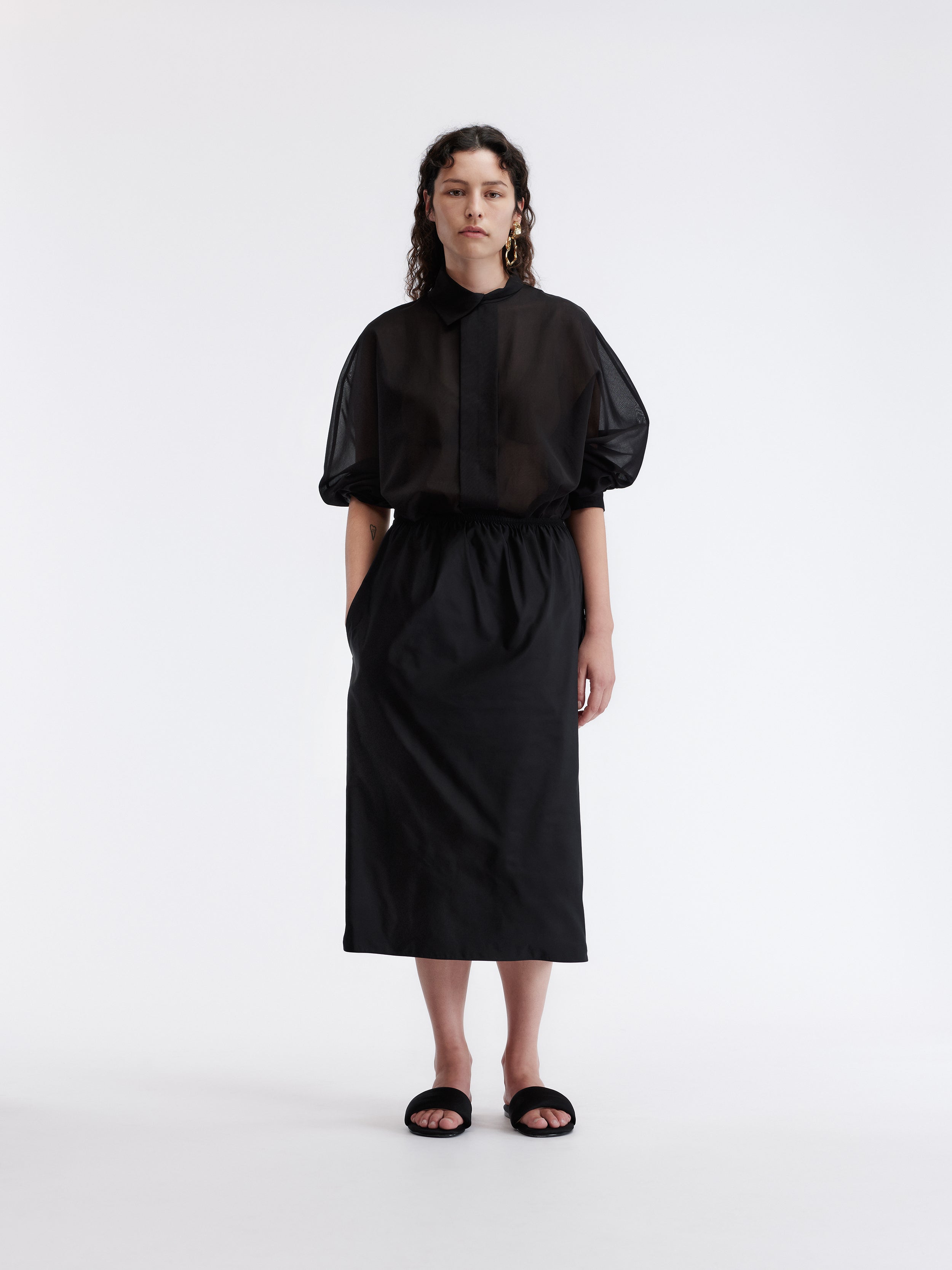 Asymmetrical collar shirt in cotton voile