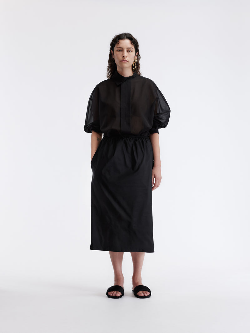 Asymmetrical collar shirt in cotton voile
