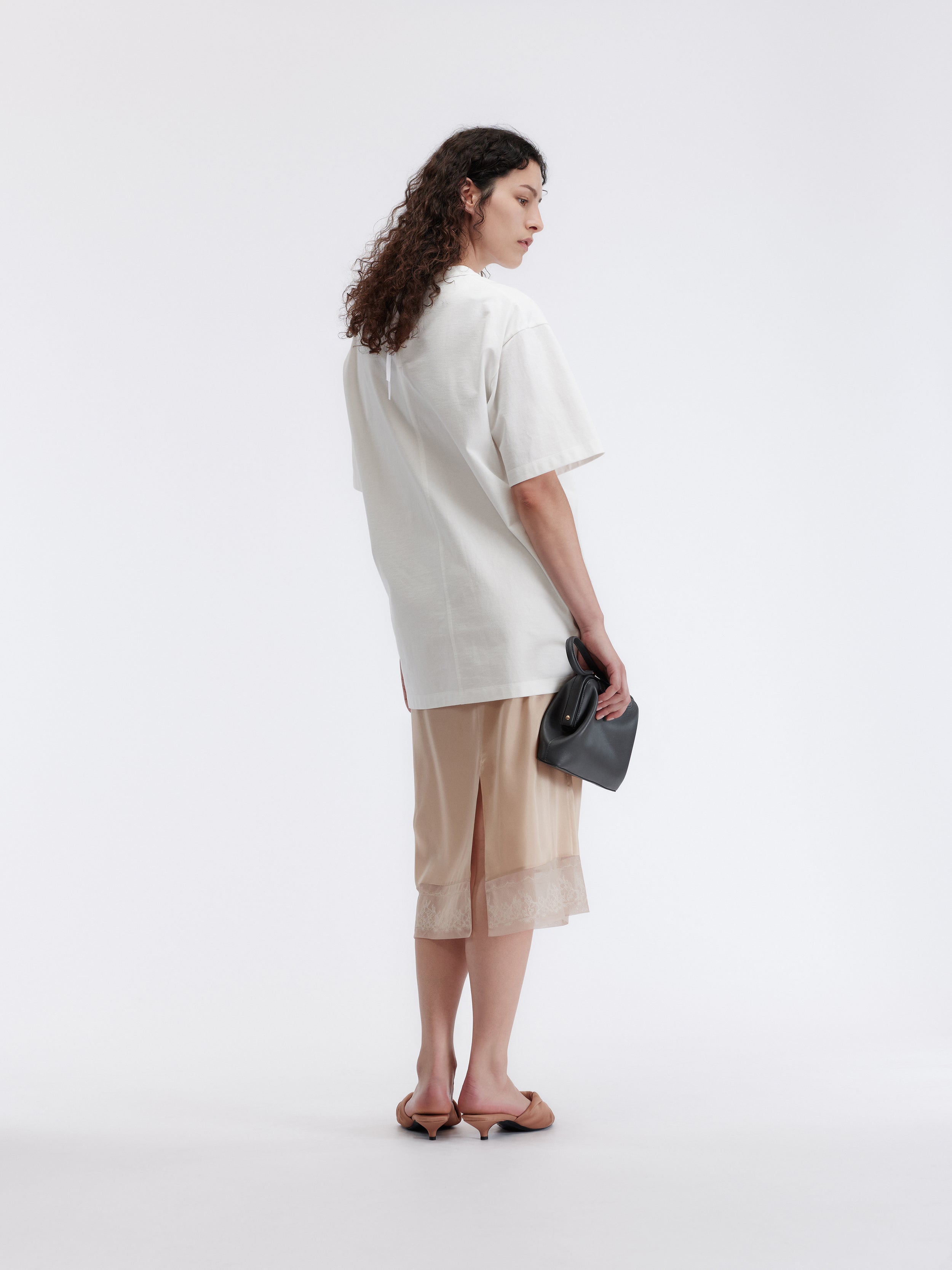 Lace trim slip skirt in silk toile