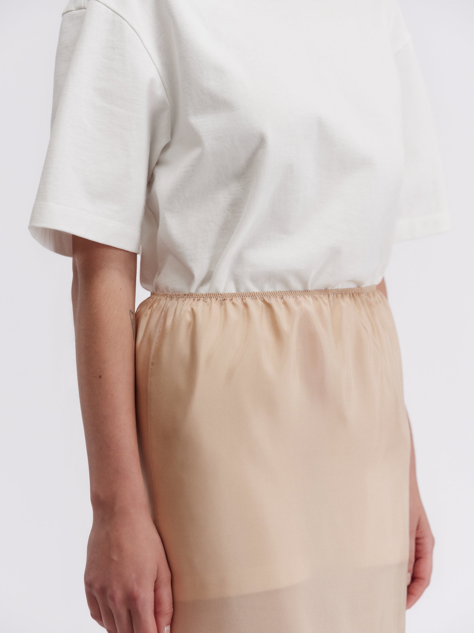 Lace trim slip skirt in silk toile