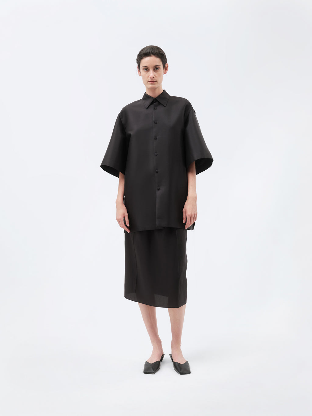 Surchemise manches courtes en soie et laine couture