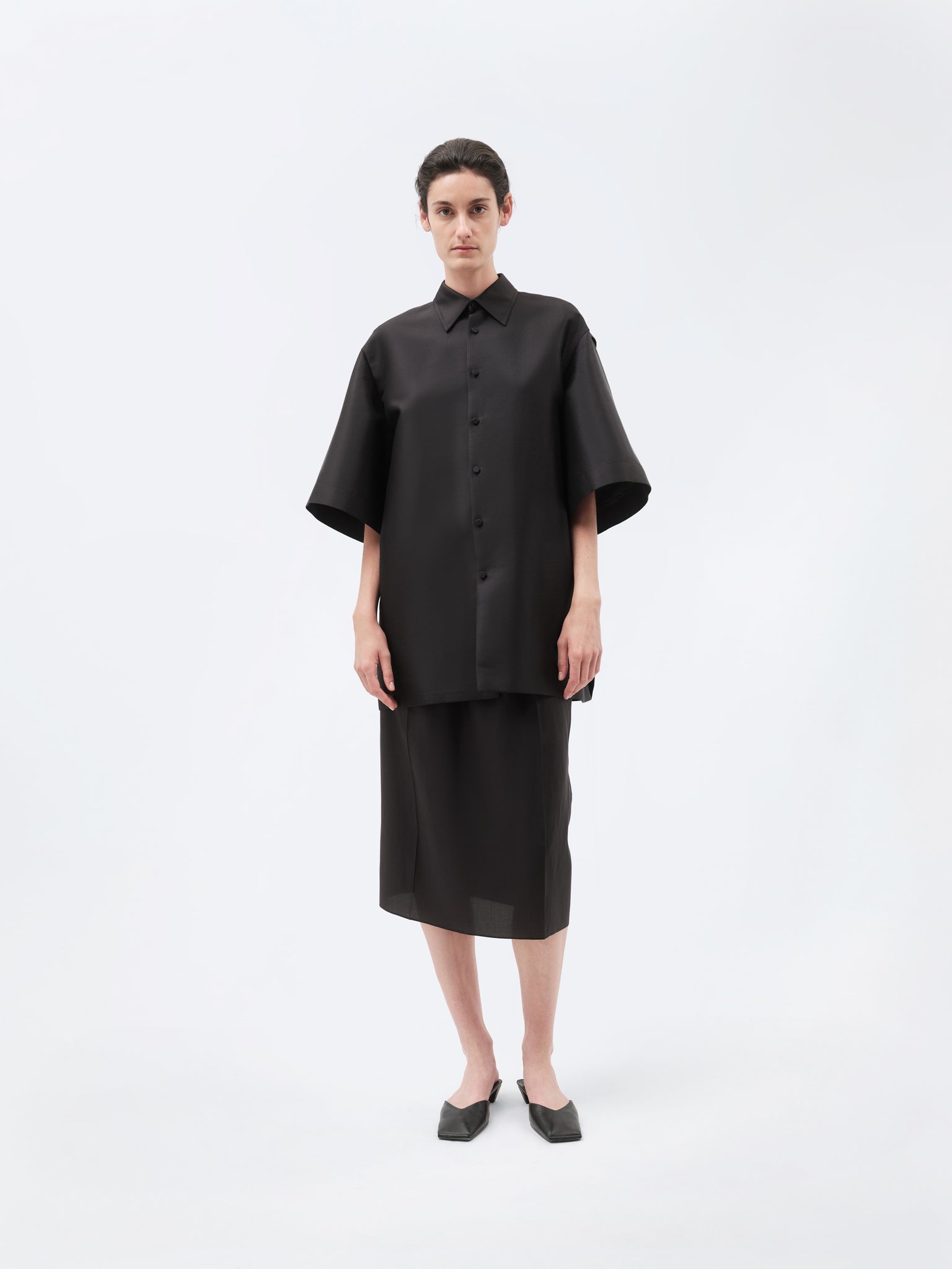Surchemise manches courtes en soie et laine couture