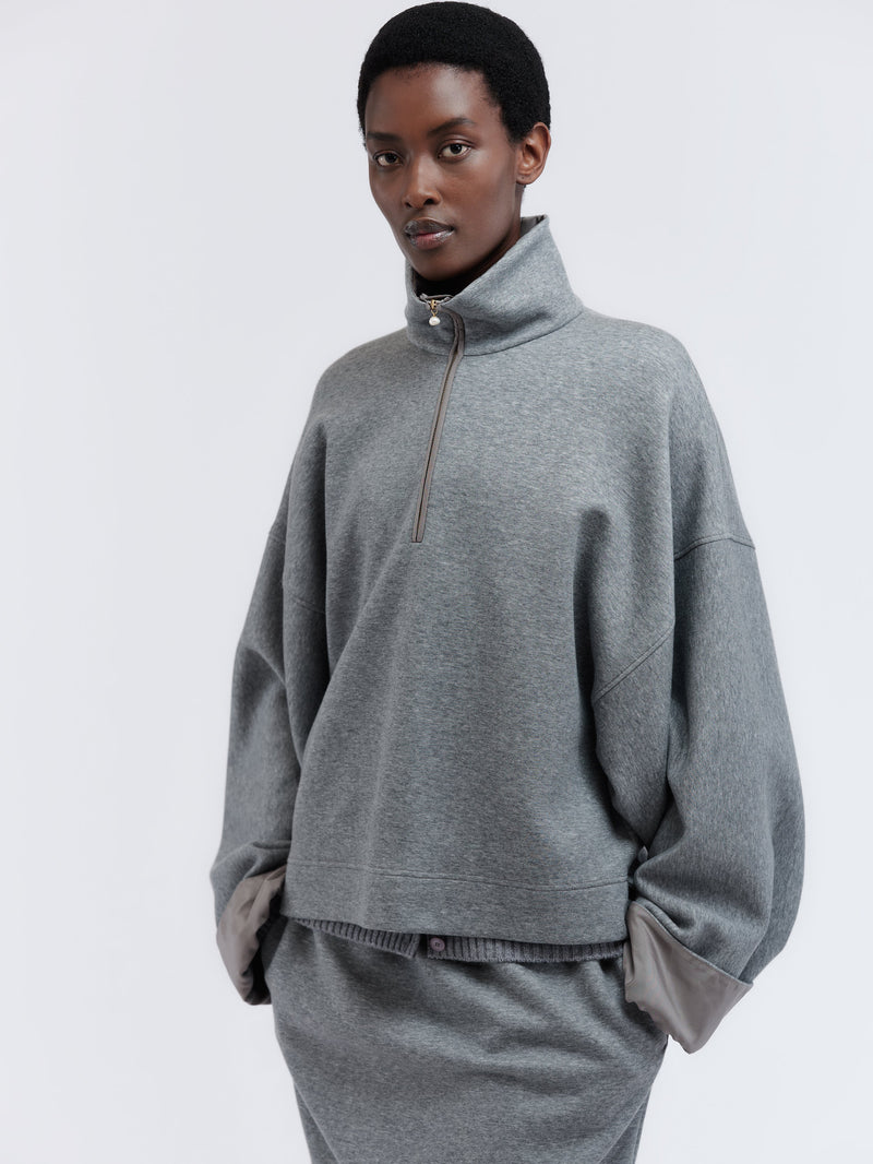 Sweat col zippé en jersey de cachemire et coton