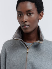 Sweat col zippé en jersey de cachemire et coton