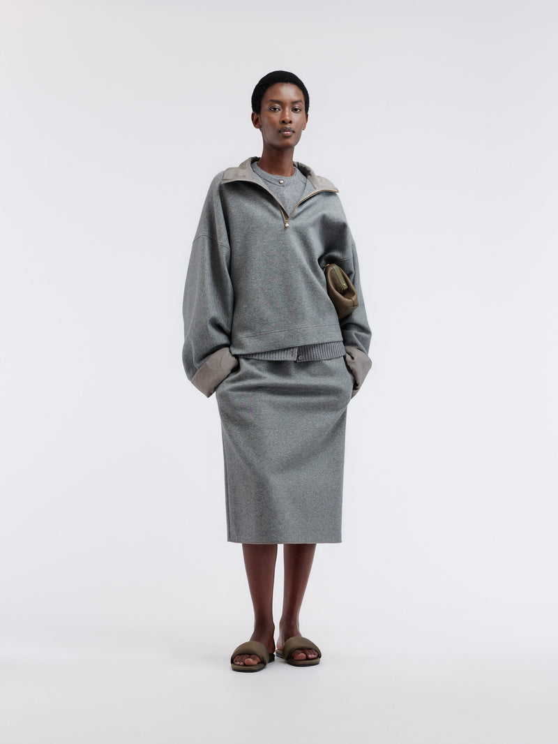 Sweat col zippé en jersey de cachemire et coton