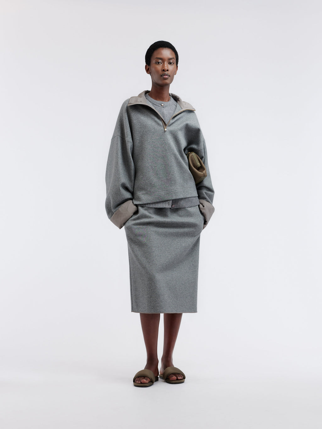 Sweat col zippé en jersey de cachemire et coton