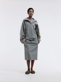 Sweat col zippé en jersey de cachemire et coton