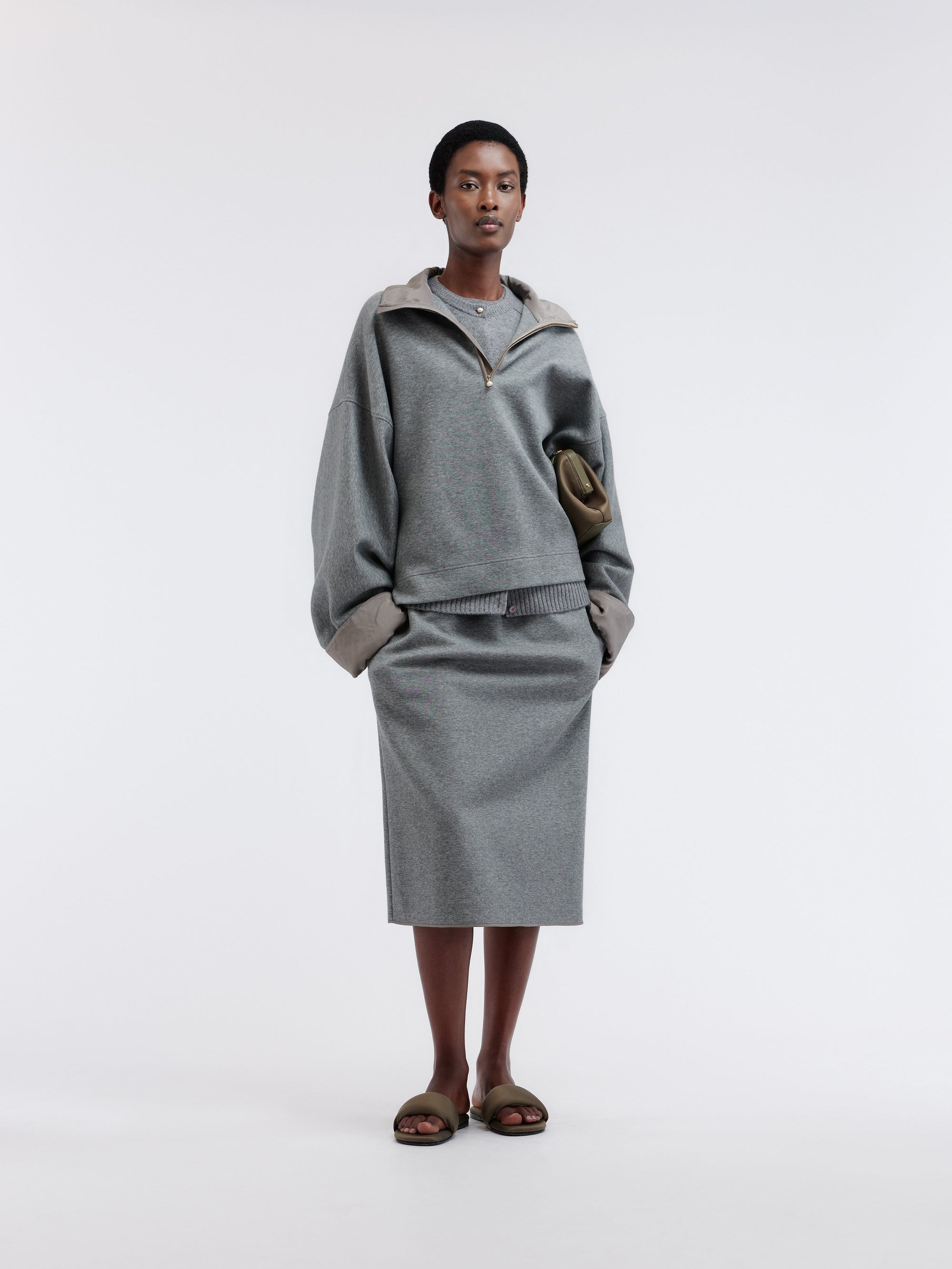 Sweat col zippé en jersey de cachemire et coton