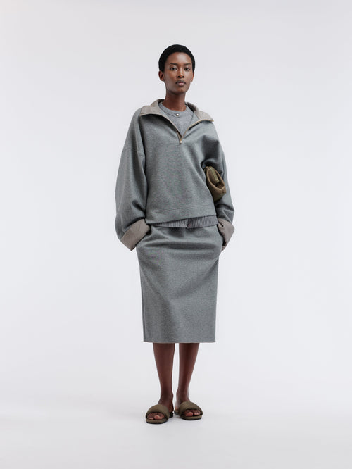 High neck sweater in cashmere cotton jersey