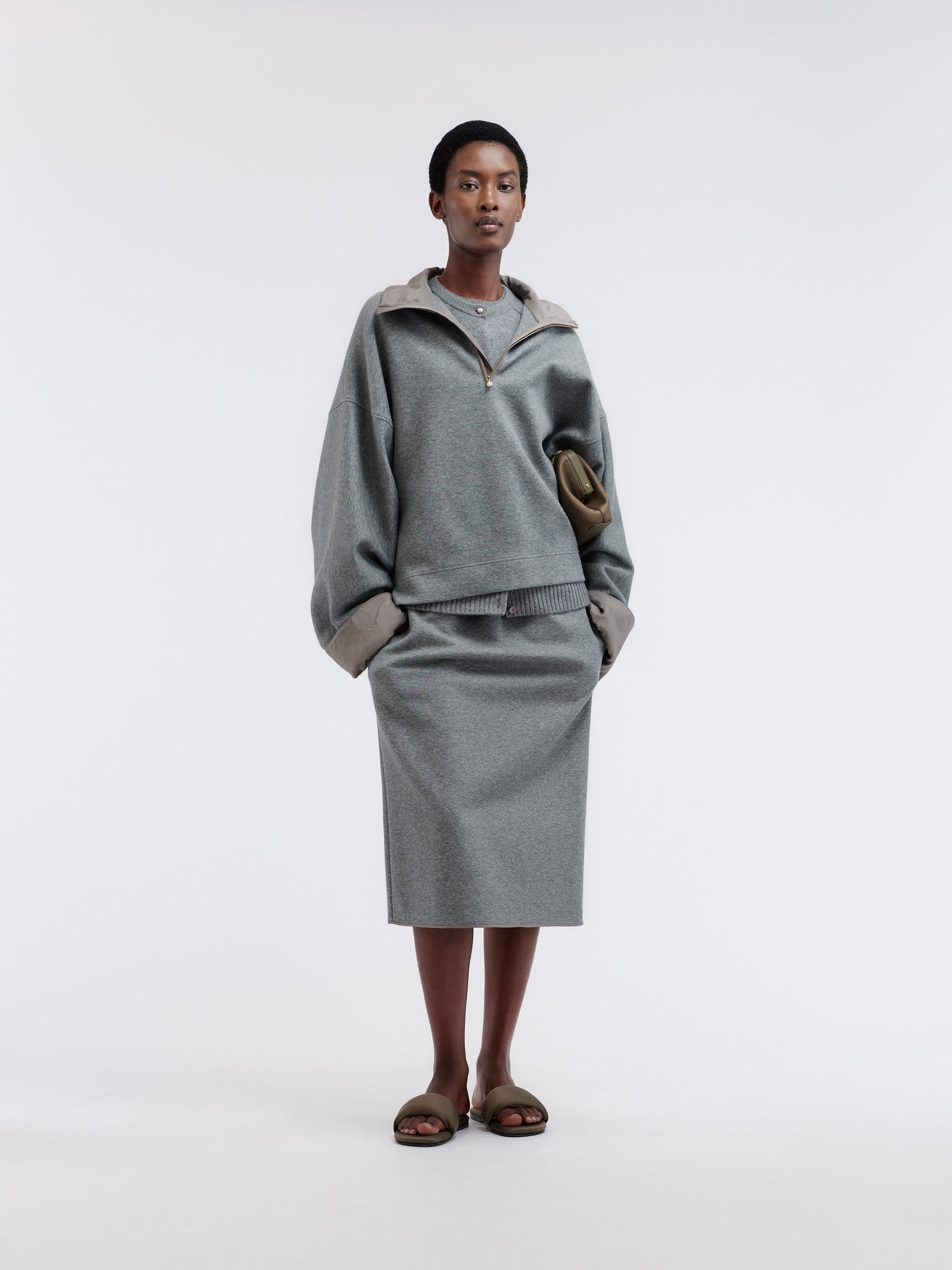 Sweat col zippé en jersey de cachemire et coton