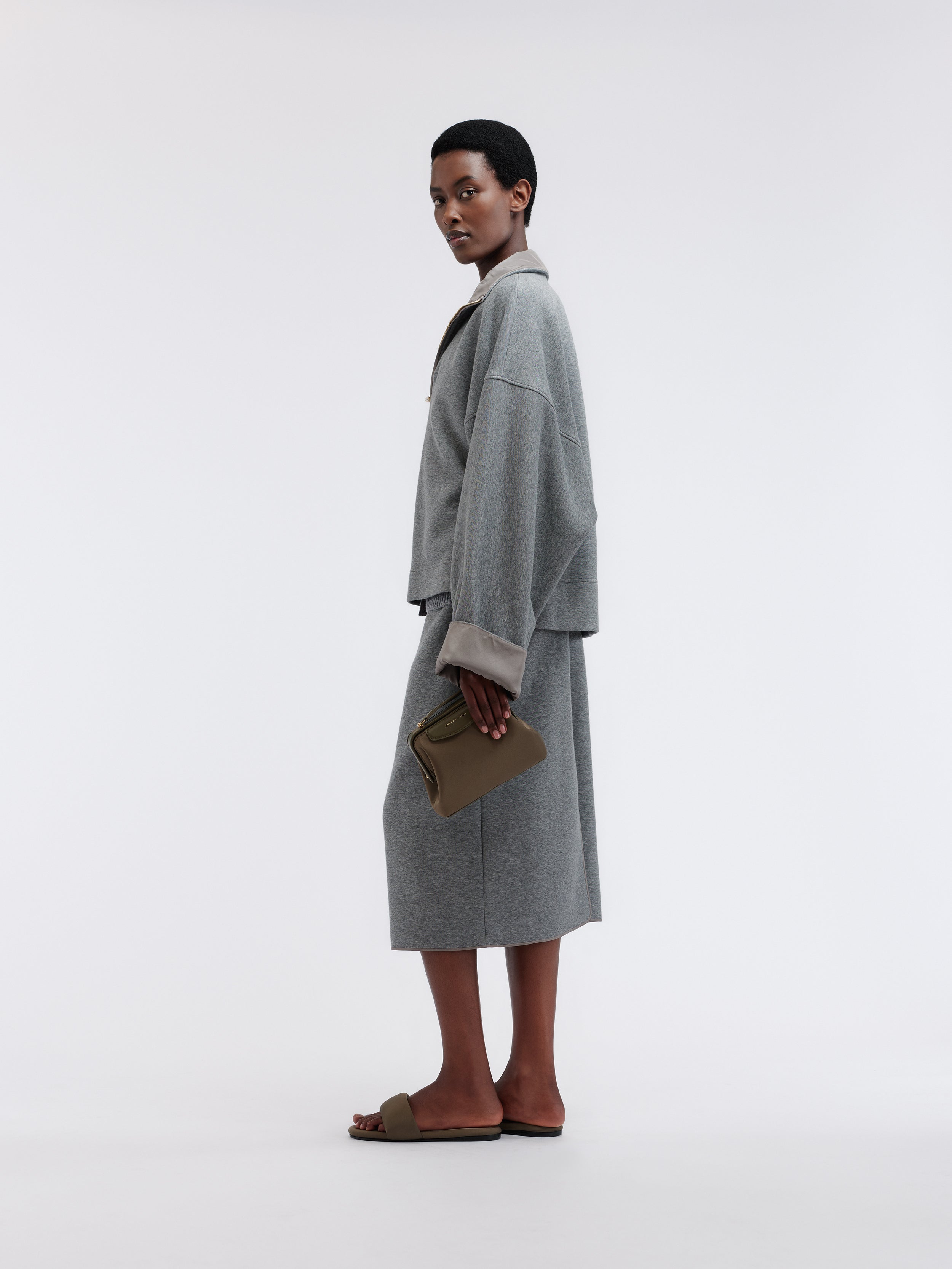 Sweat col zippé en jersey de cachemire et coton