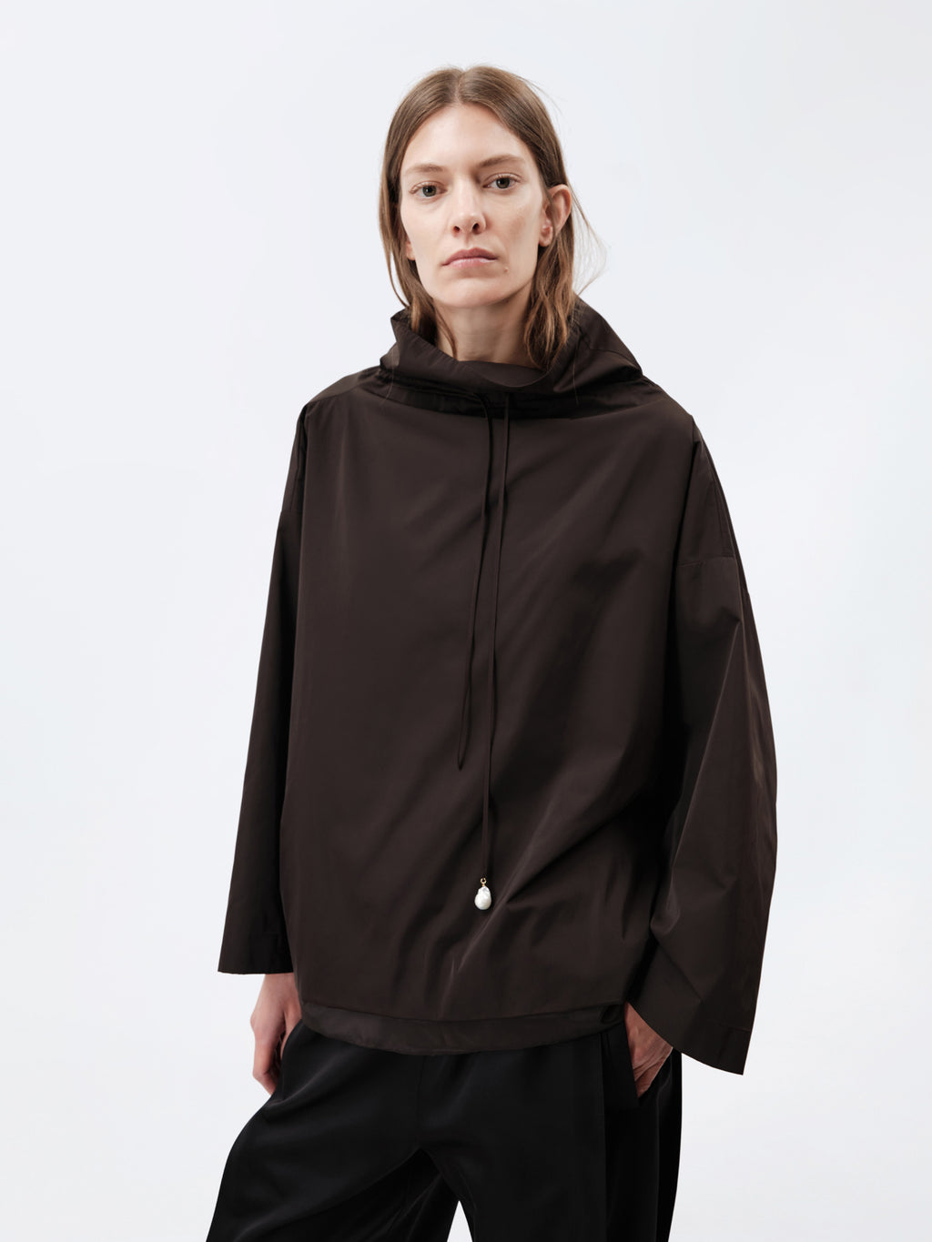 High neck pearl sweater in sport couture