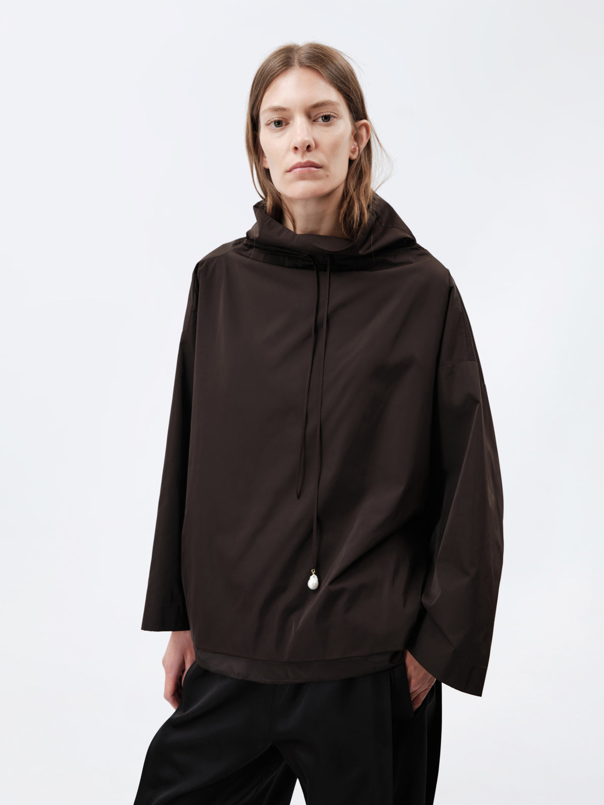 High neck pearl sweater in sport couture