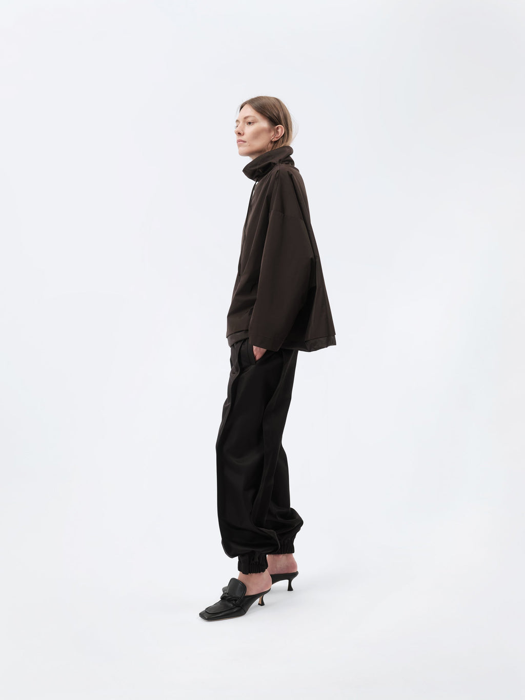 High neck pearl sweater in sport couture