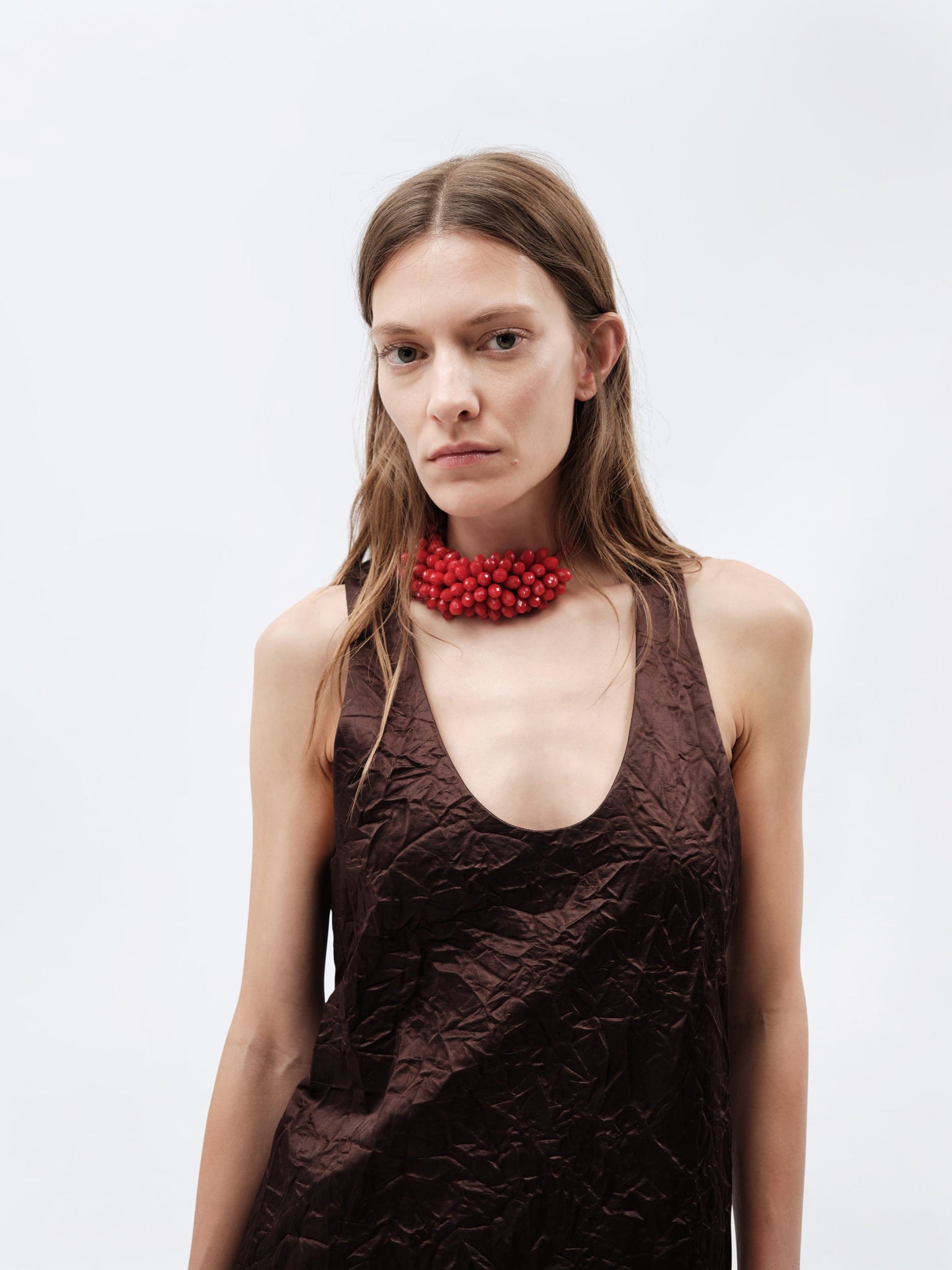 Tank top in crushed satin