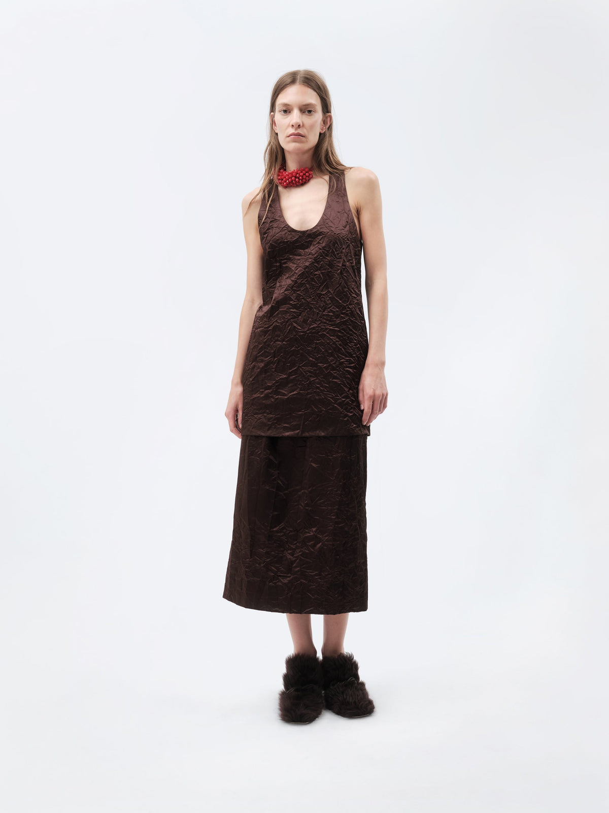 Tank top in crushed satin