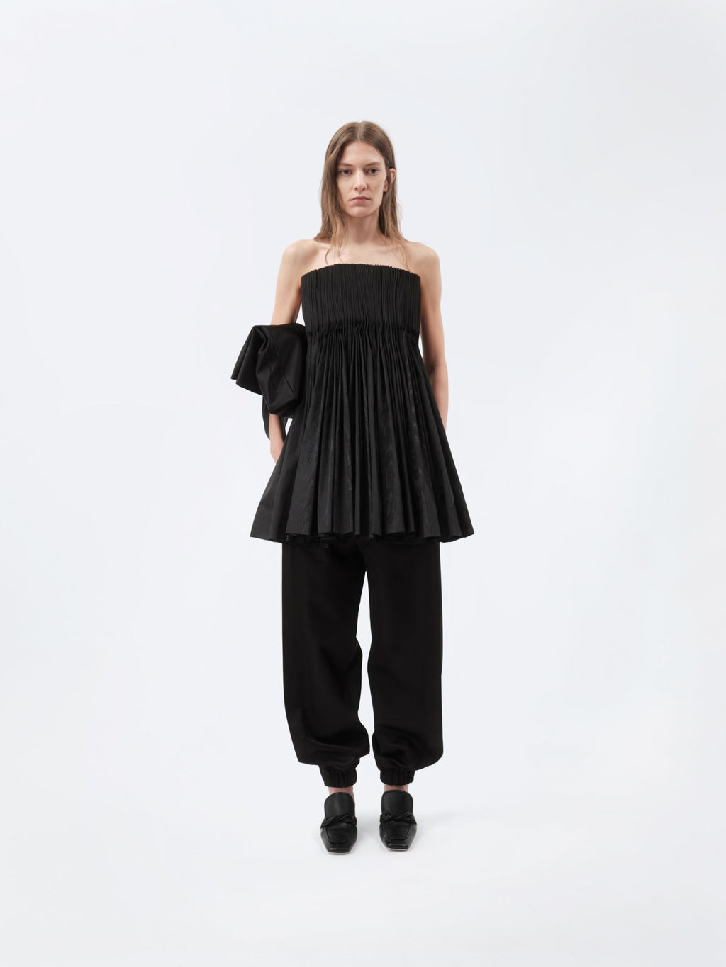 Pleated bustier in technical moire