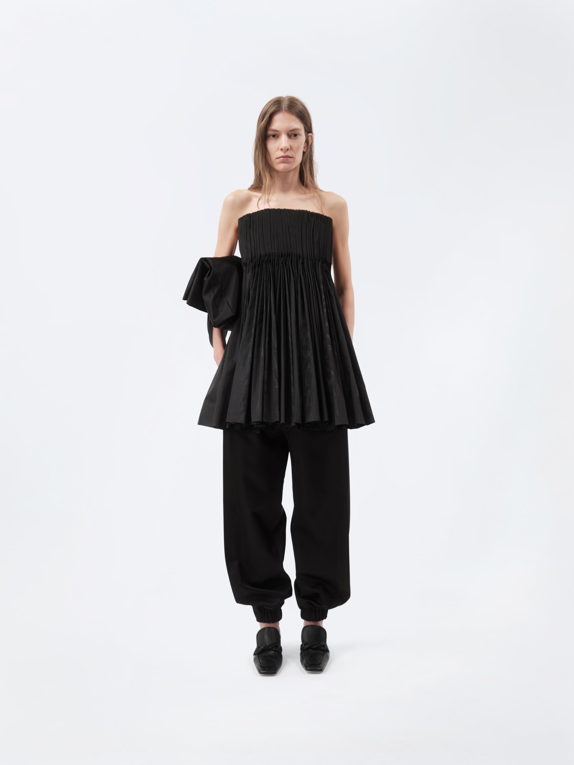 Pleated bustier in technical moire