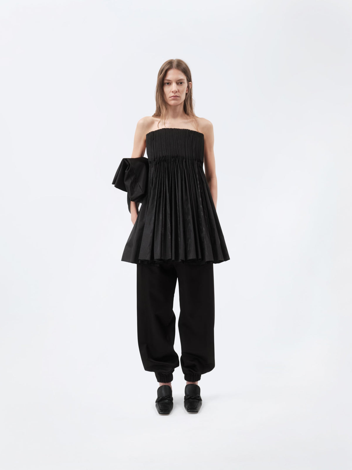 Pleated bustier in technical moire