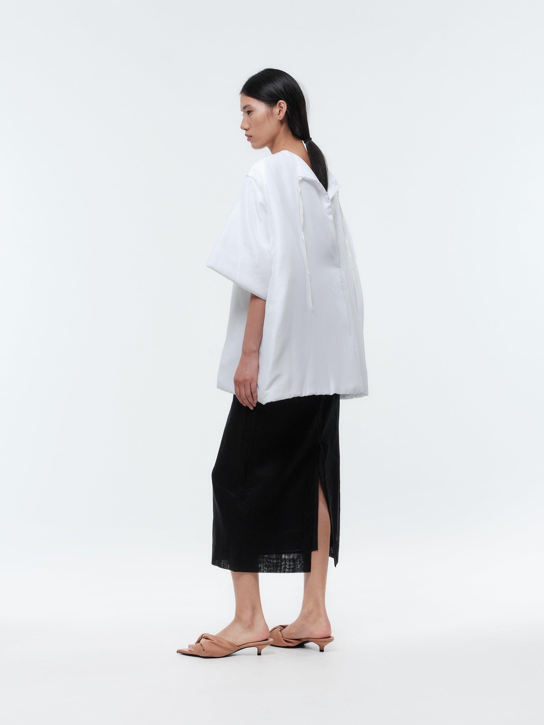 Padded T-shirt top in pressed silk