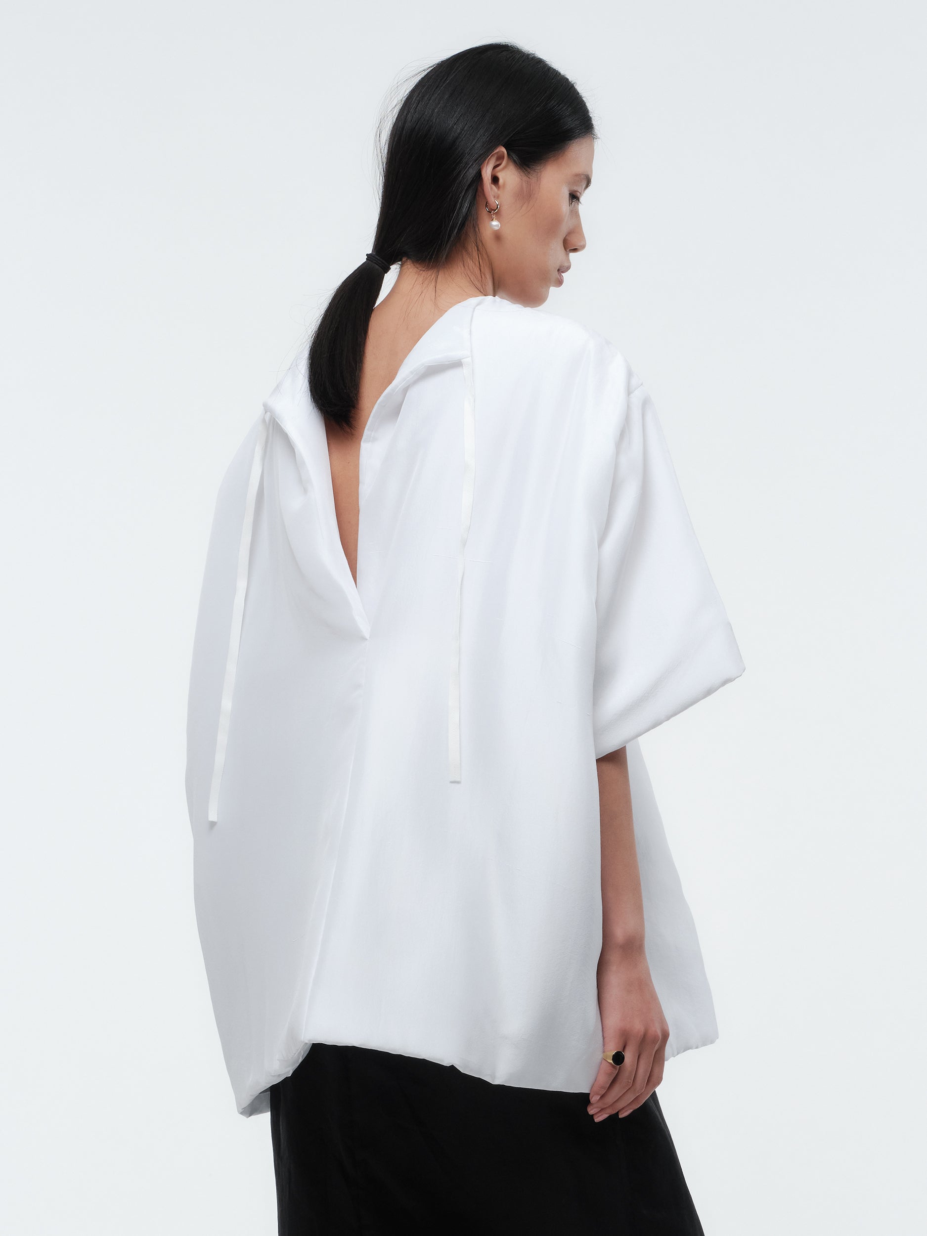 Padded T-shirt top in pressed silk