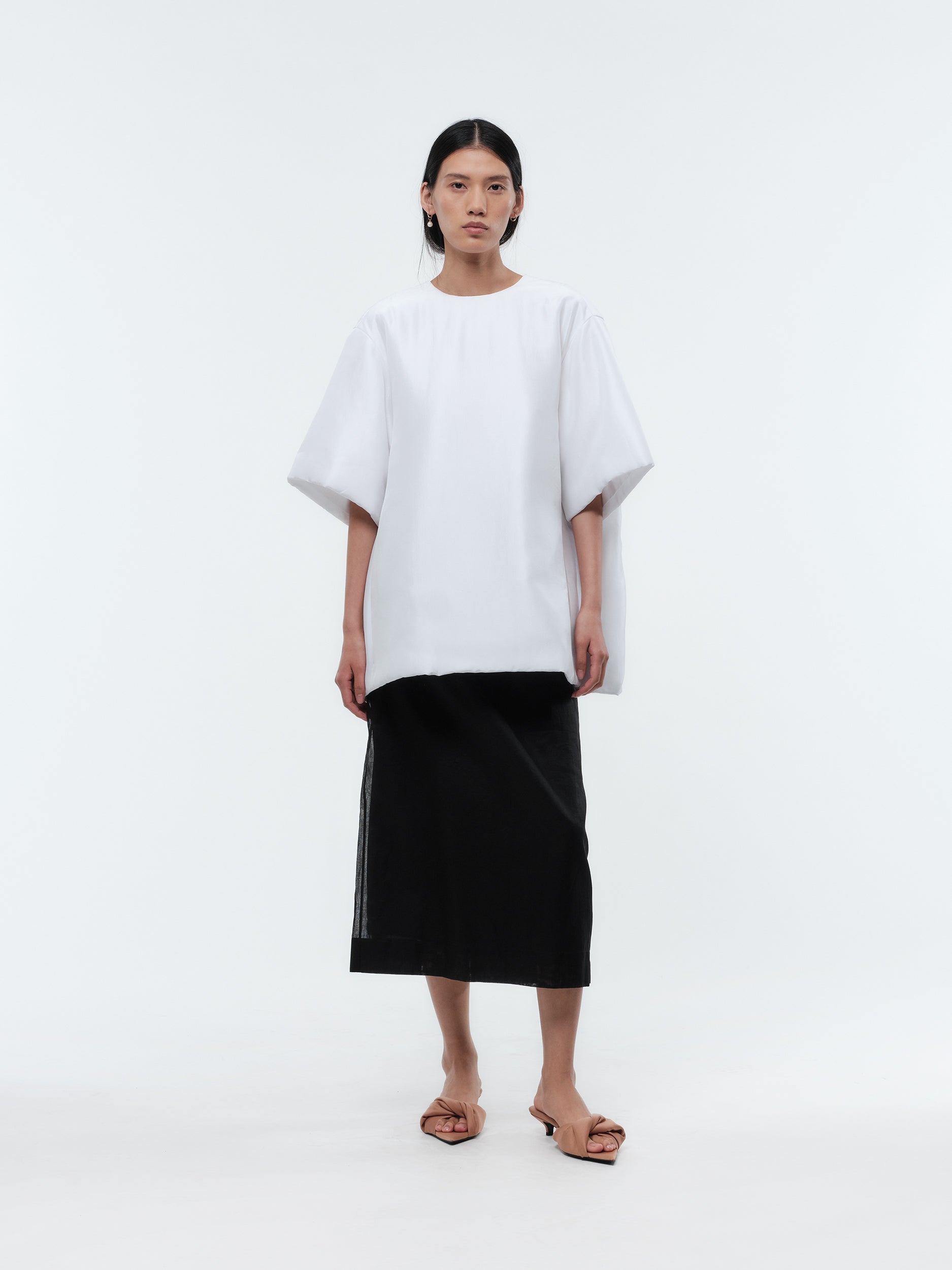 Padded T-shirt top in pressed silk