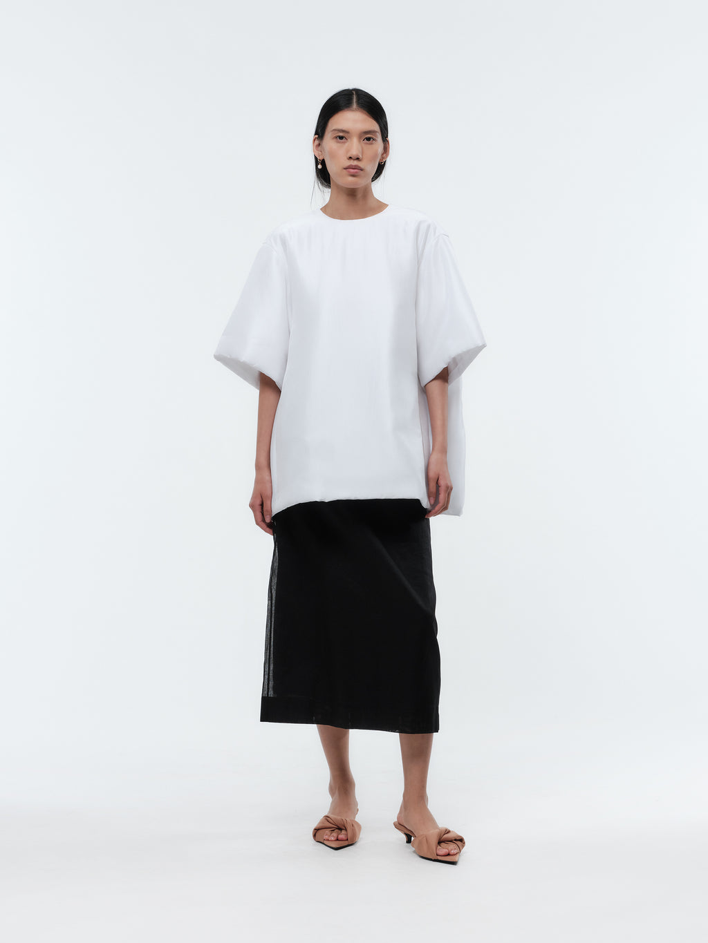 Padded T-shirt top in pressed silk