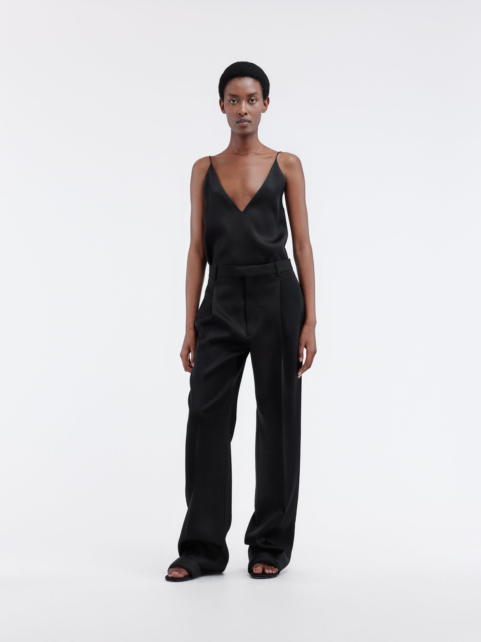 Satin front trousers in grain de poudre