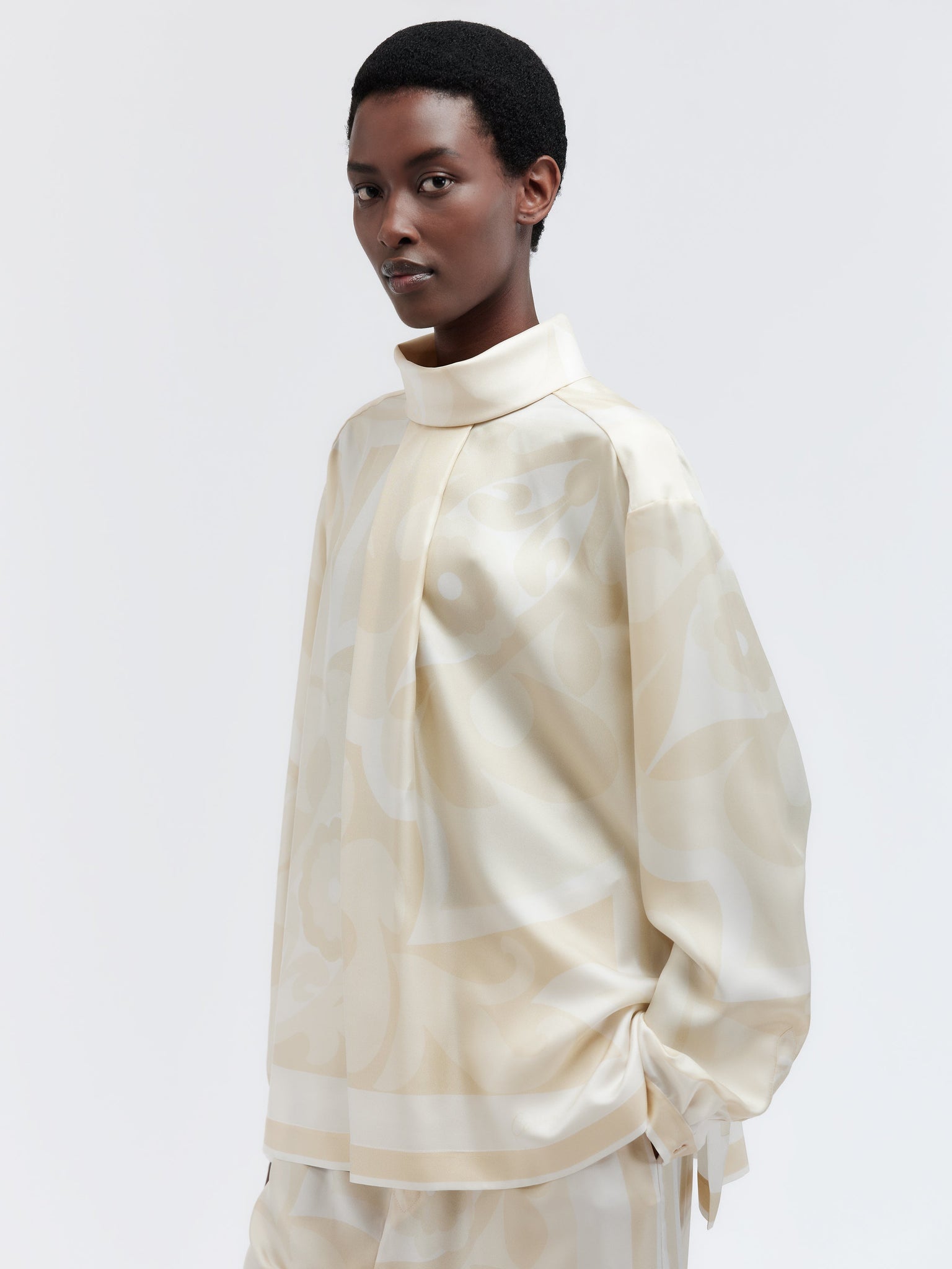 High-neck blouse in foulard print