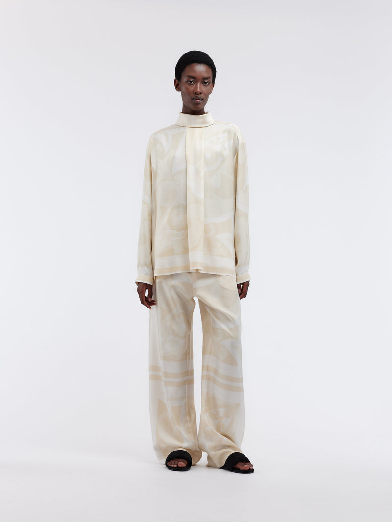 Blouse col montant en soie habotai