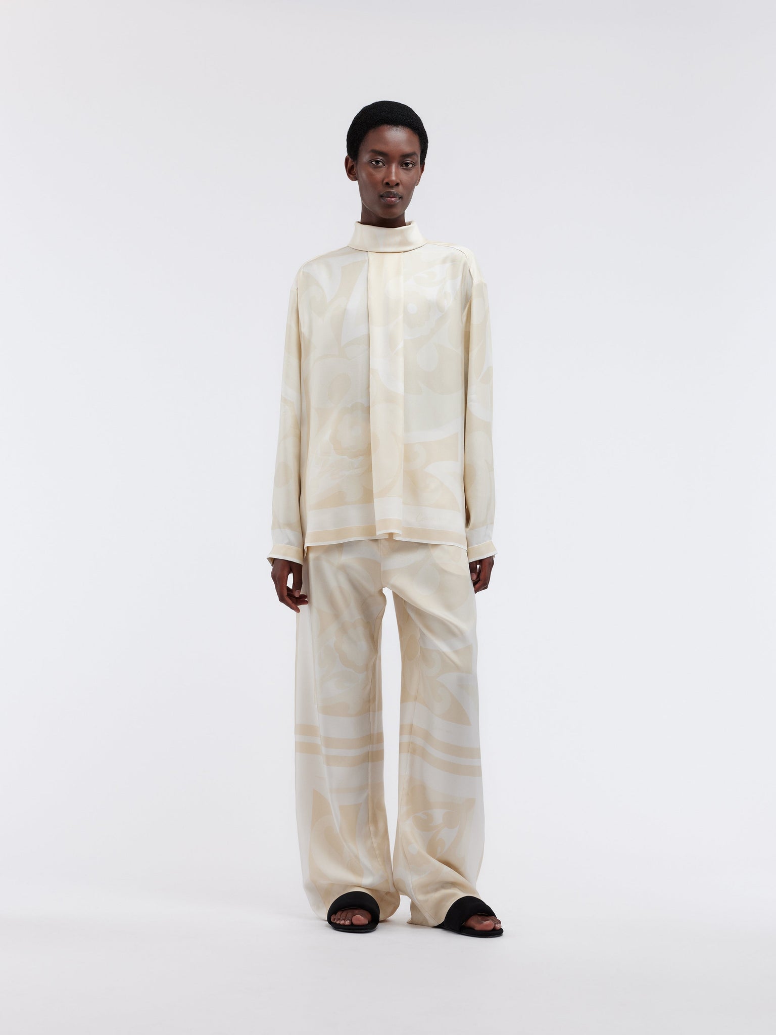 High-neck blouse in foulard print