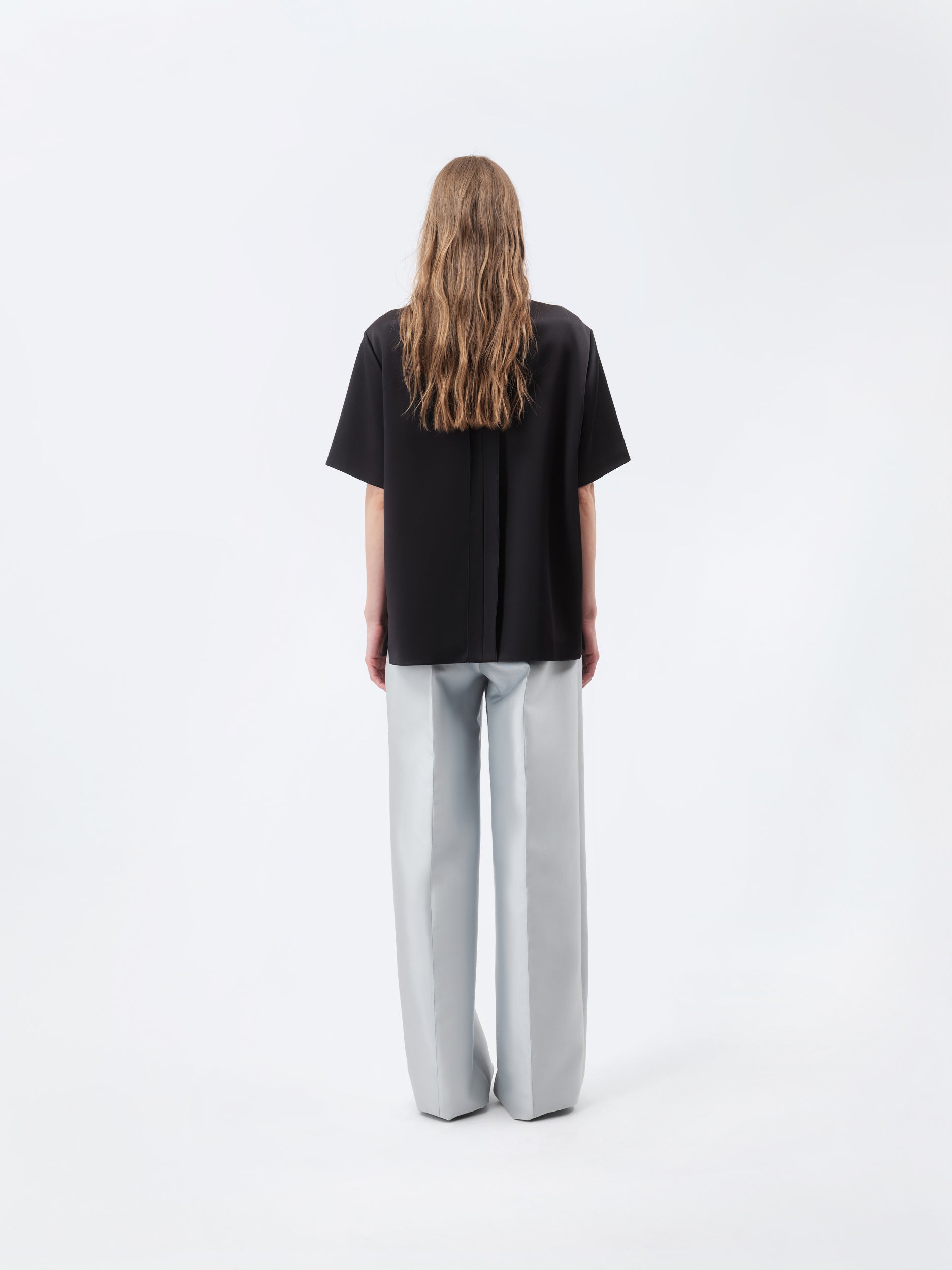 Double pleat trousers in silk wool couture