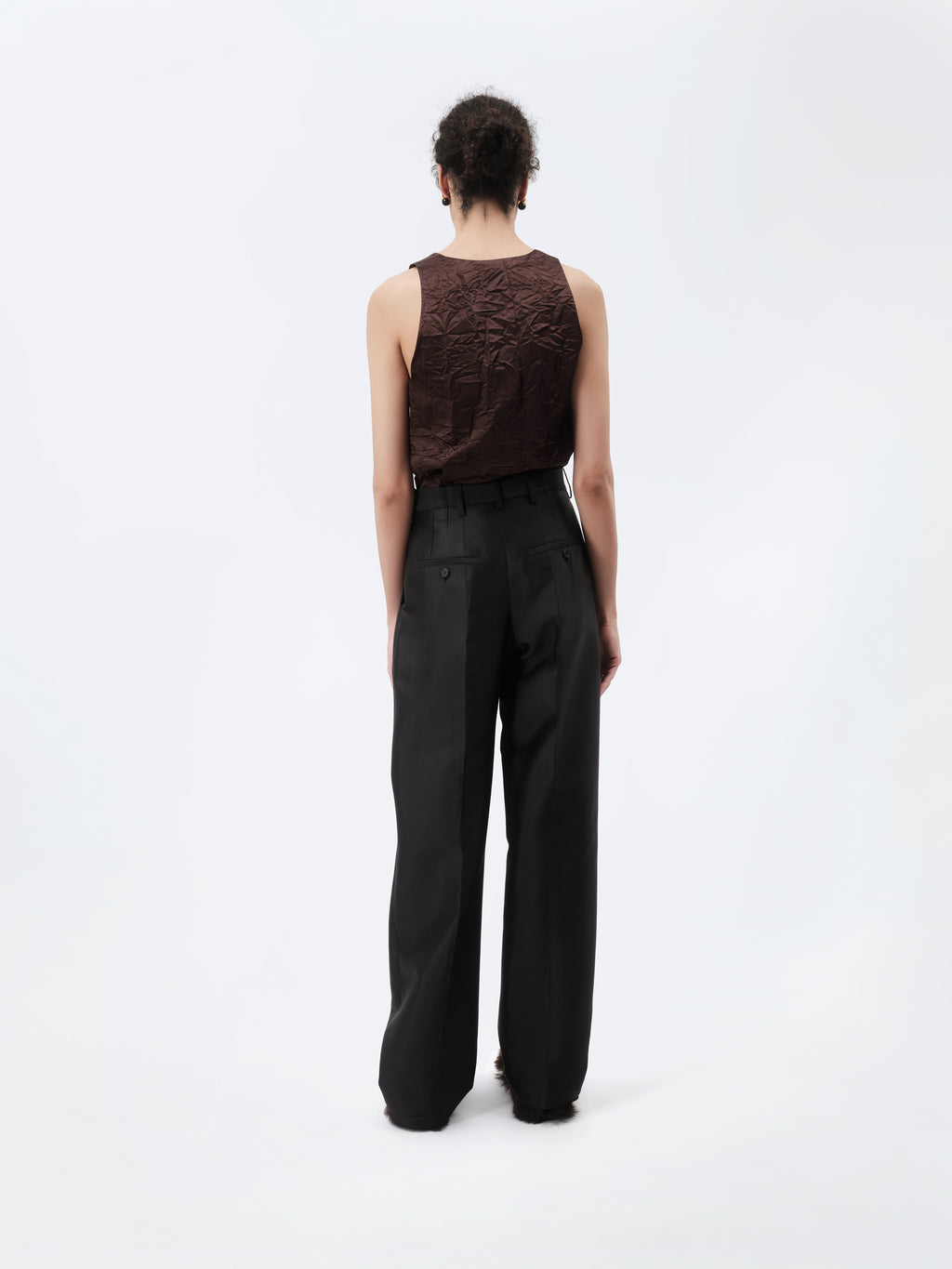 Pantalon à double pli en soie et laine couture