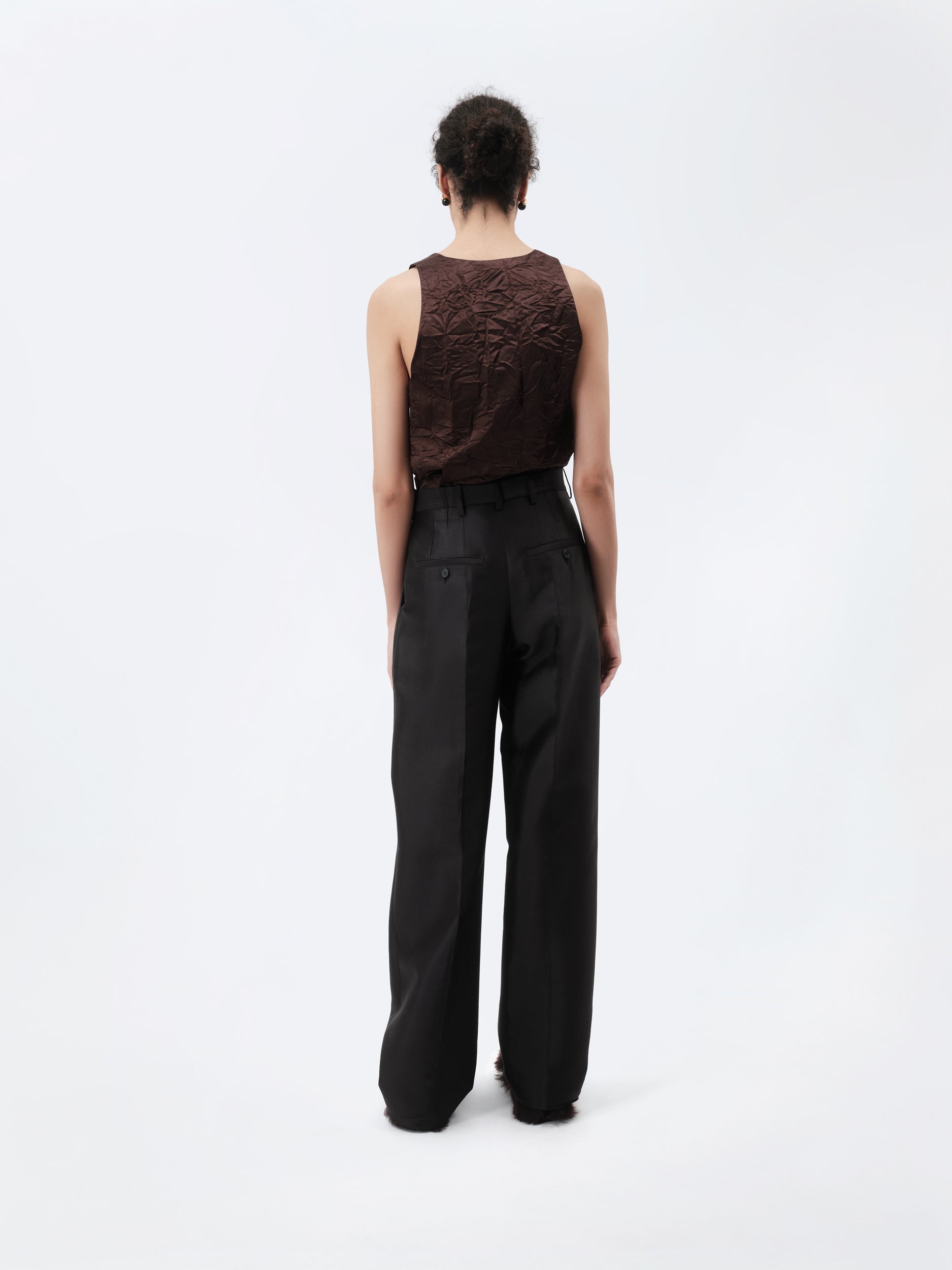 Pantalon à double pli en soie et laine couture